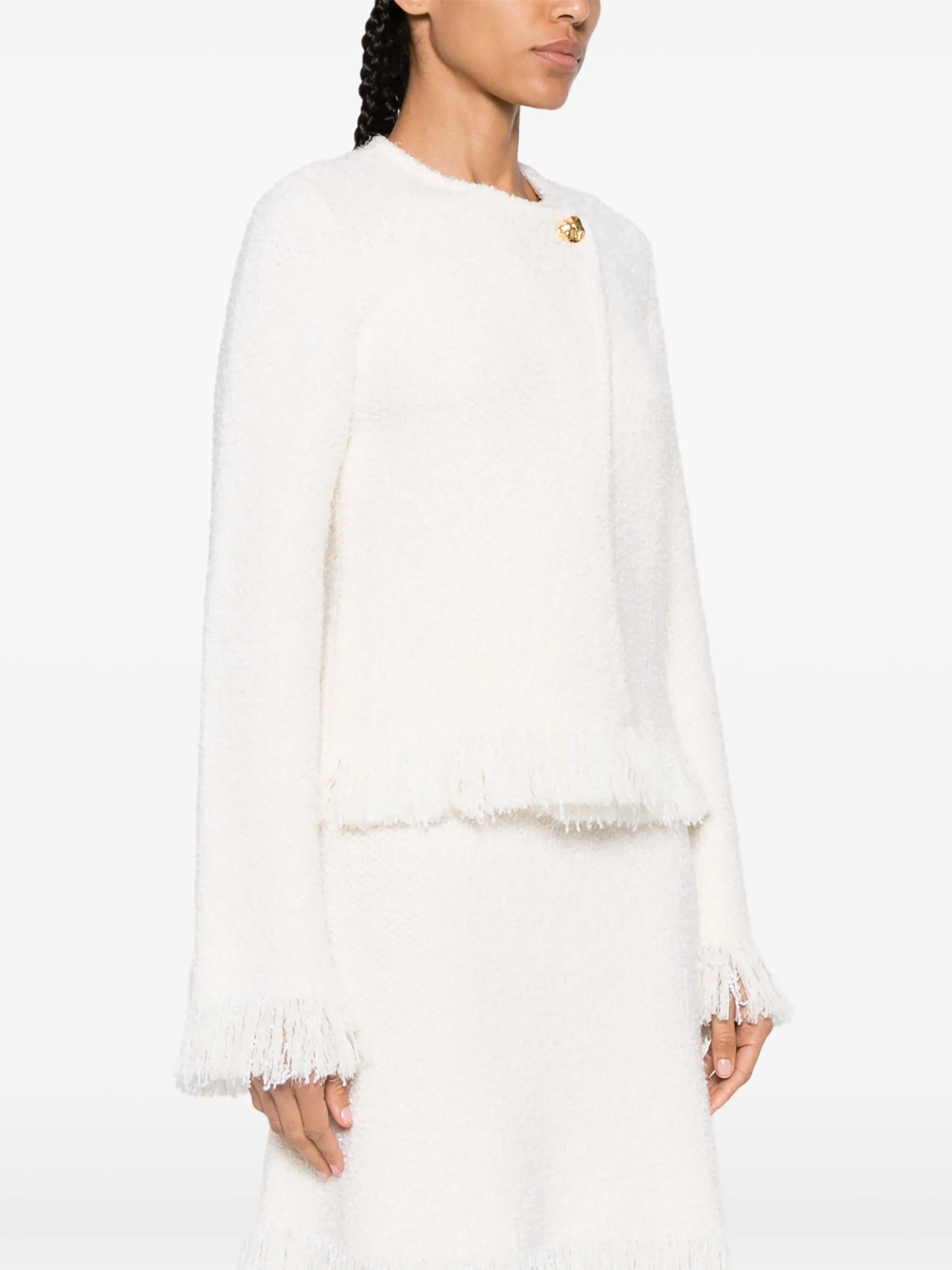frayed-detail bouclé tweed jacket