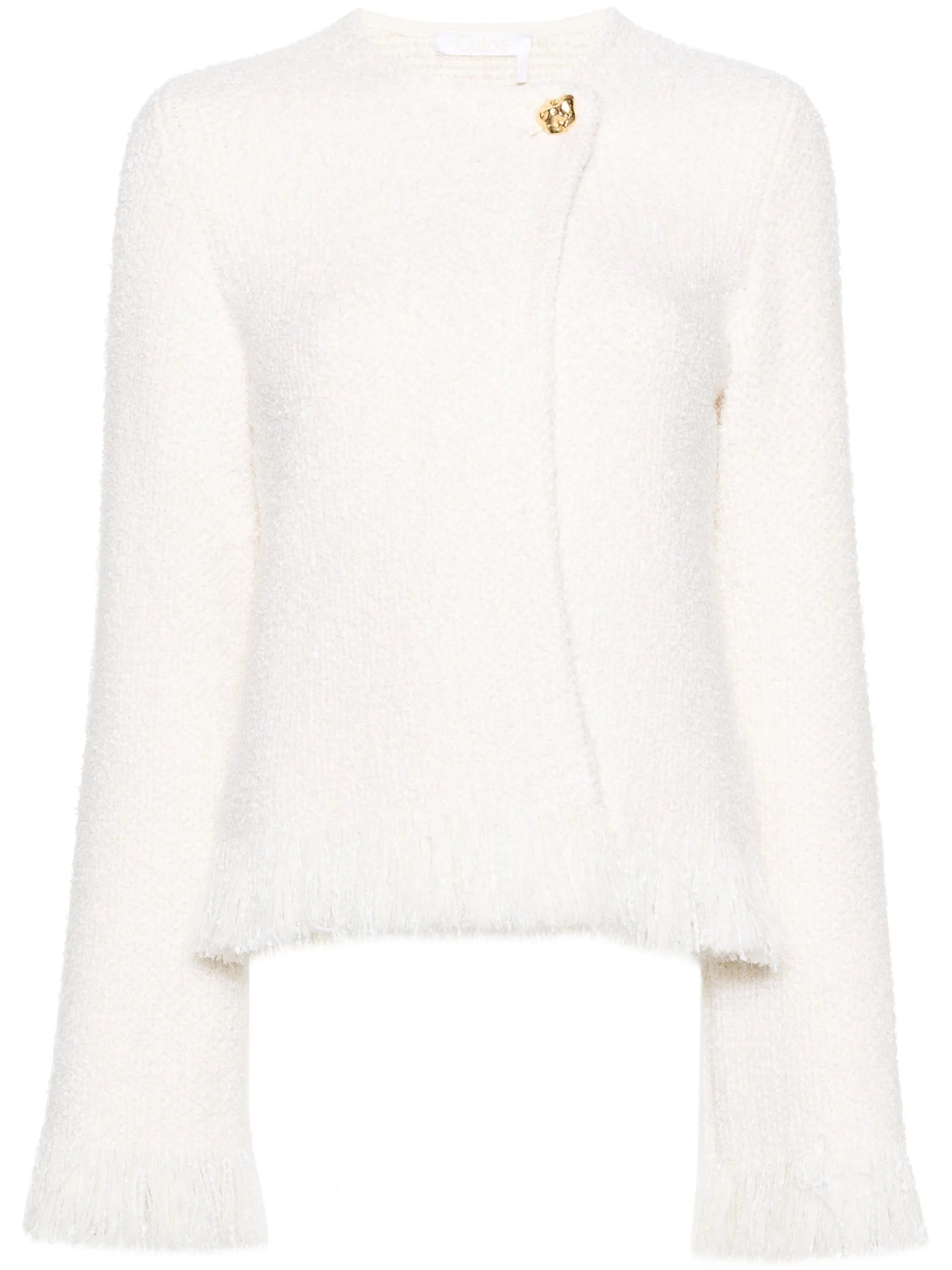 frayed-detail bouclé tweed jacket