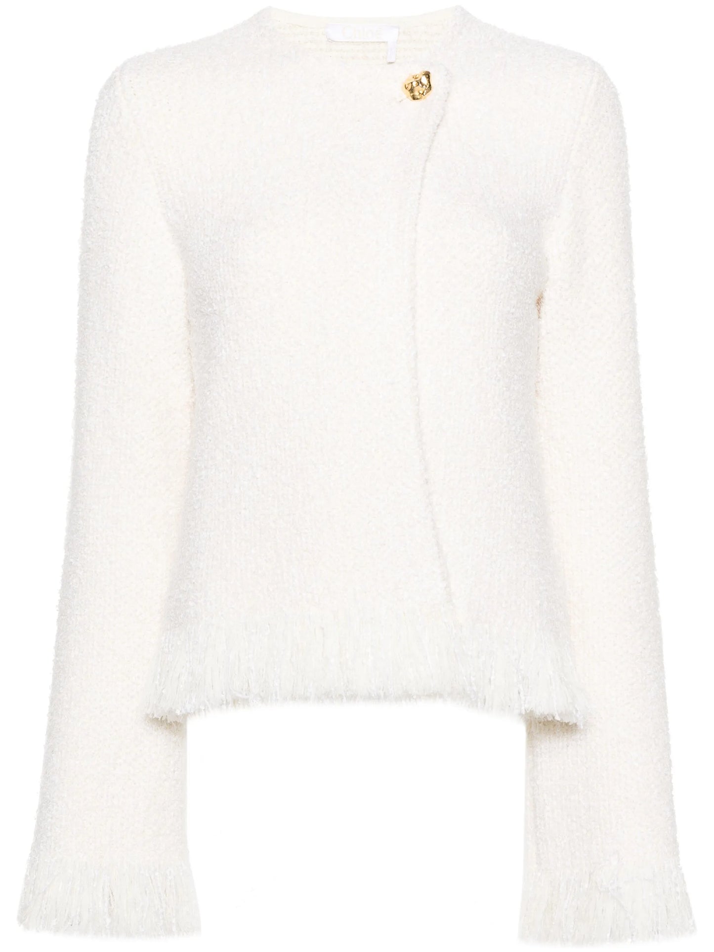 frayed-detail bouclé tweed jacket