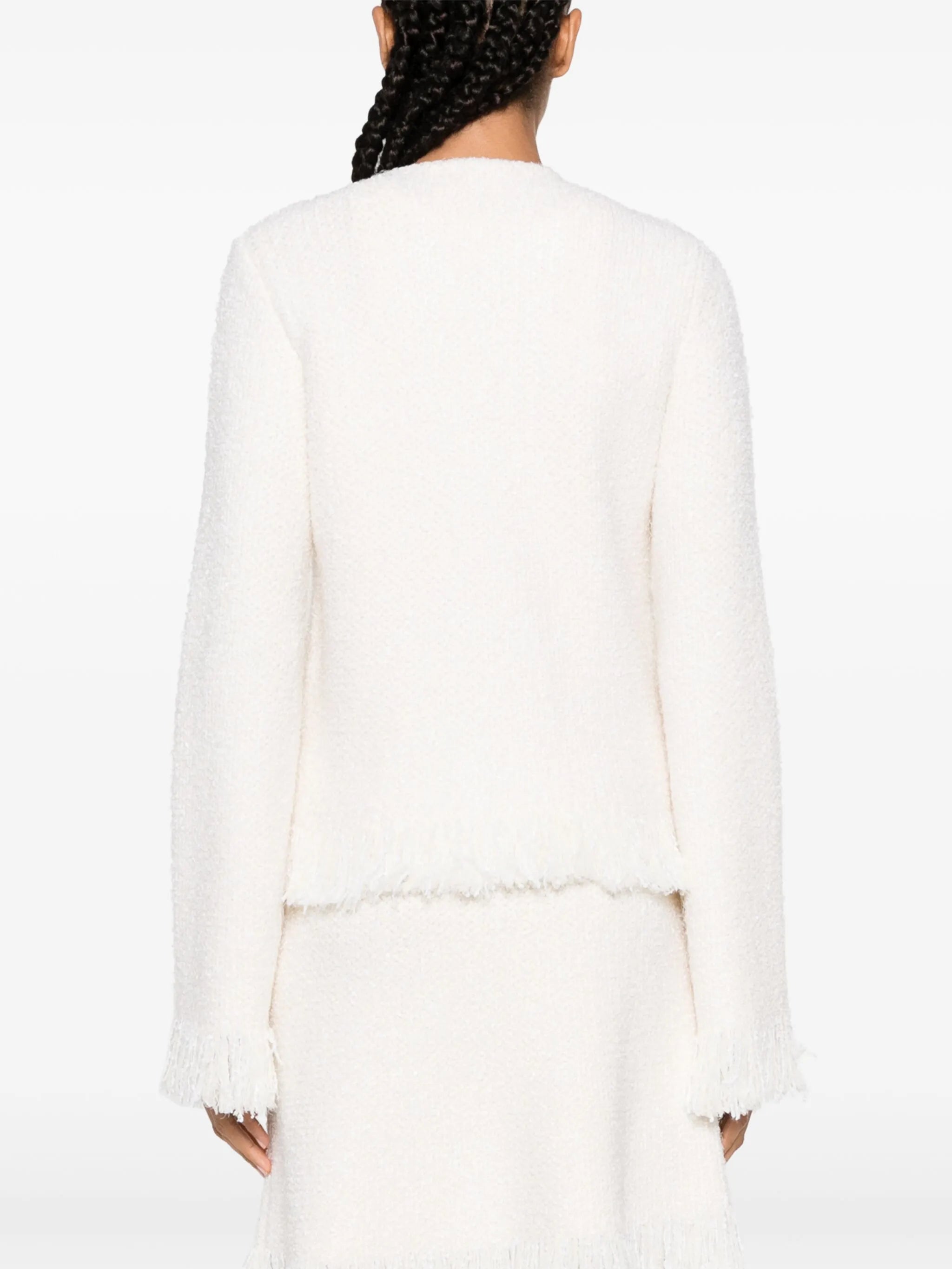 frayed-detail bouclé tweed jacket