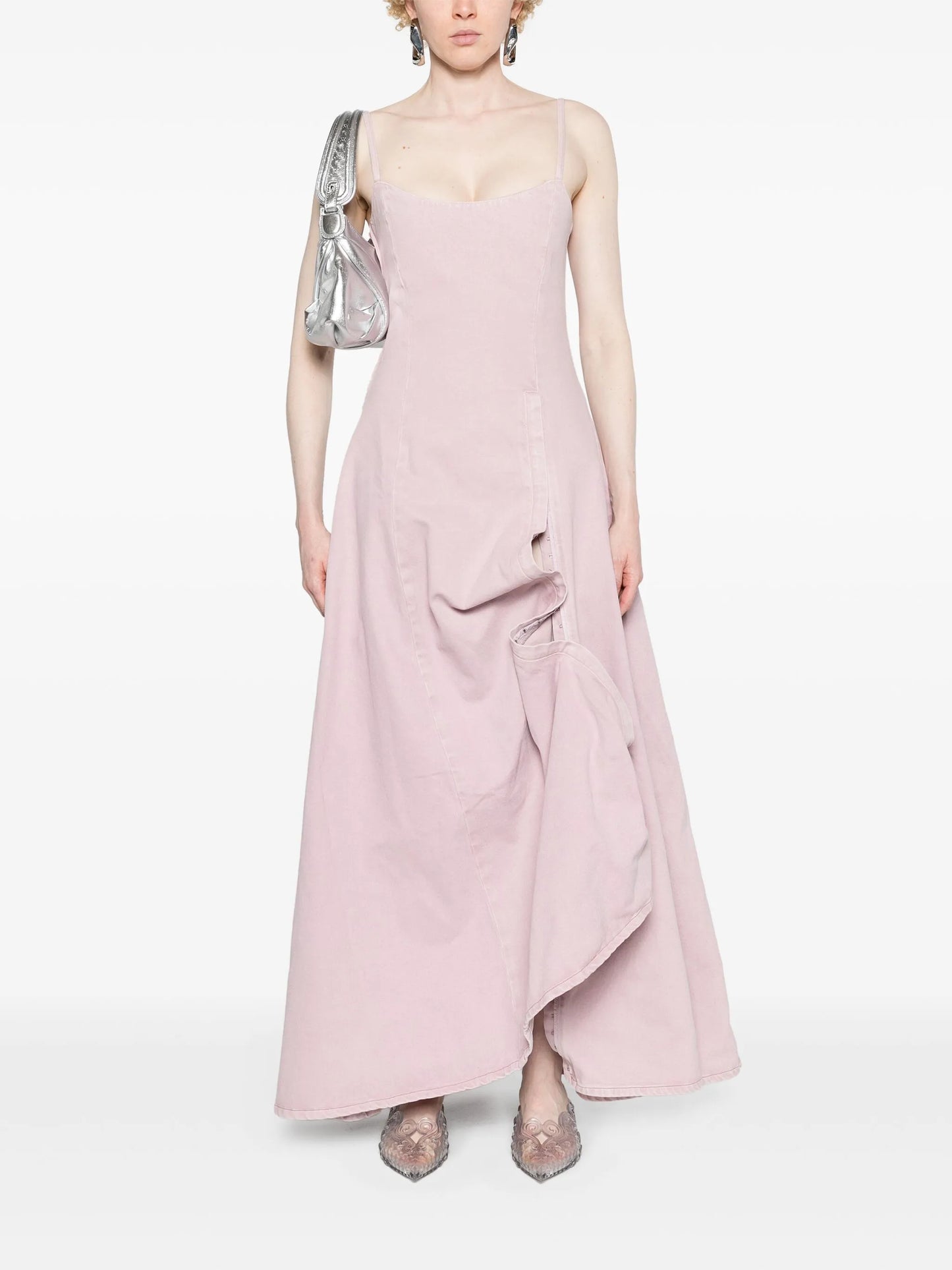 leg-out denim maxi dress