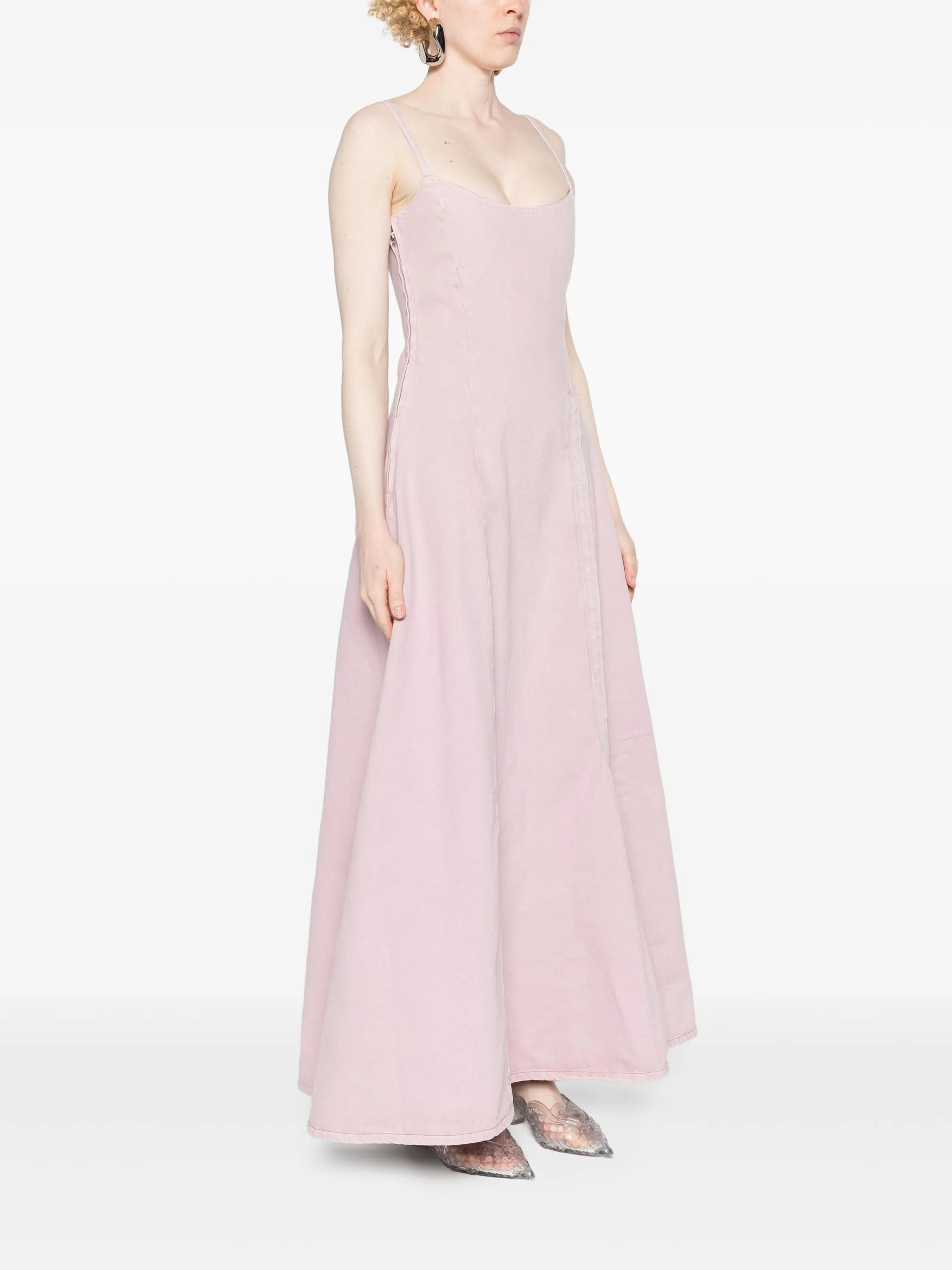 leg-out denim maxi dress