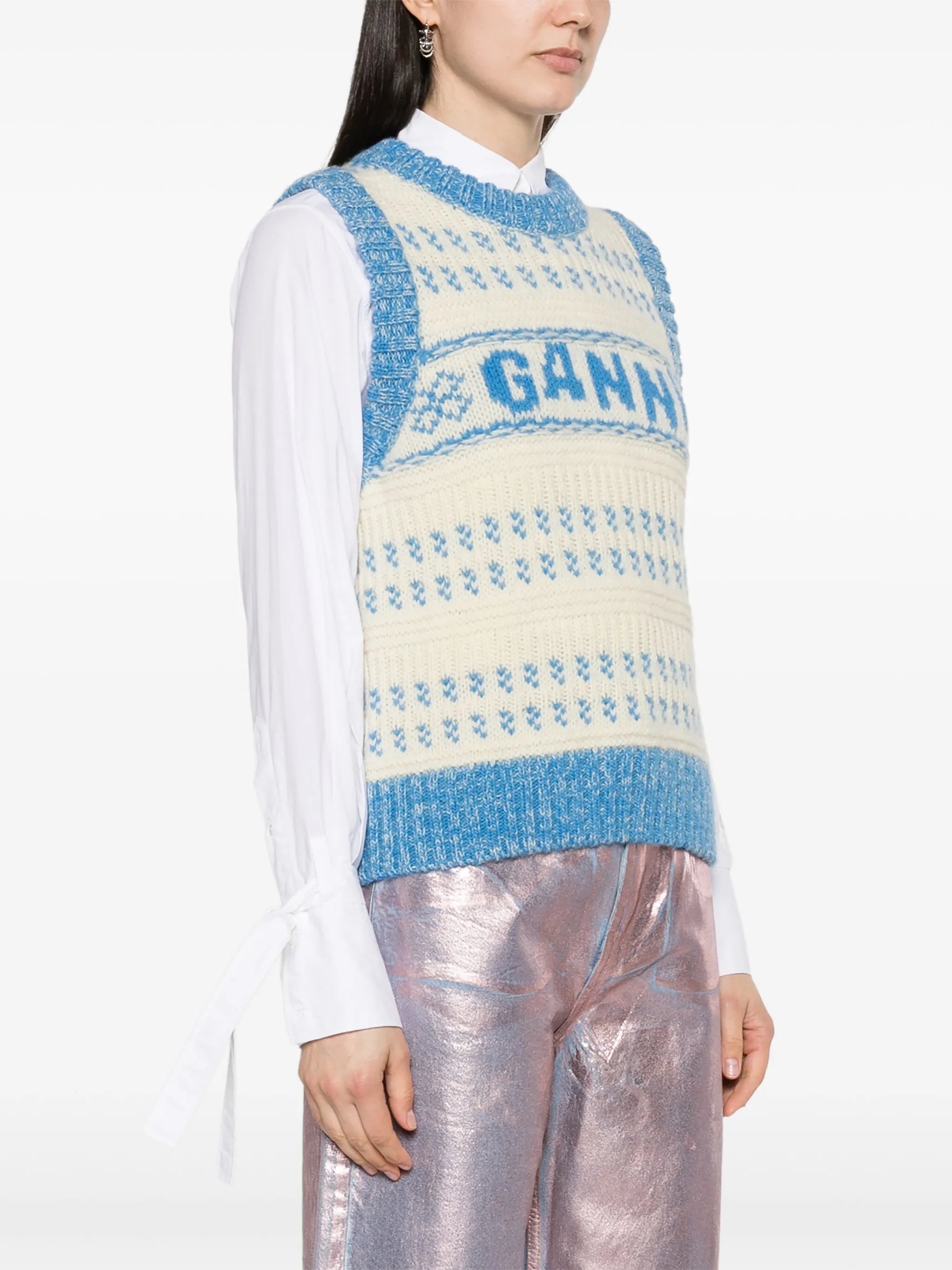 logo intarsia-knit wool vest