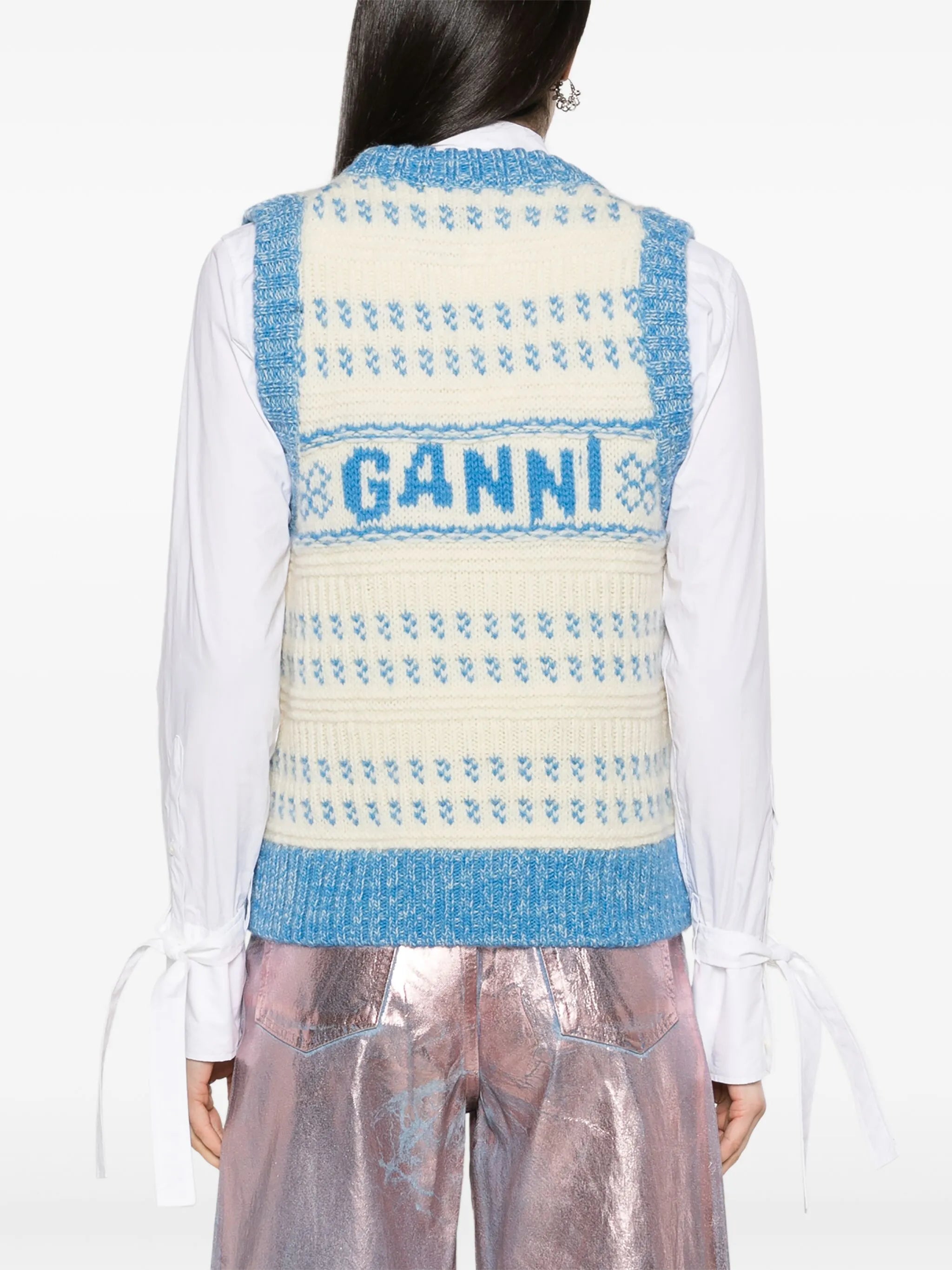 logo intarsia-knit wool vest