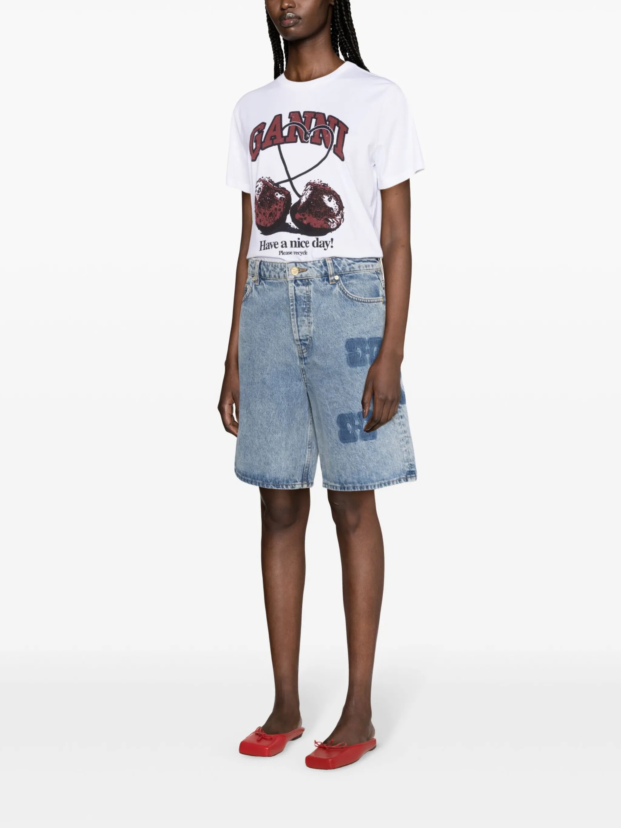 logo-motif denim shorts