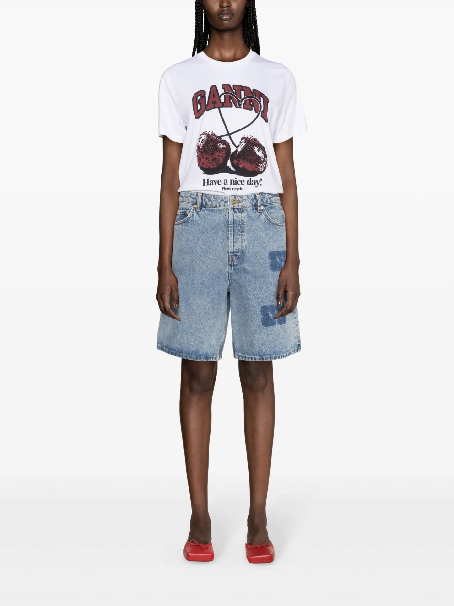logo-motif denim shorts