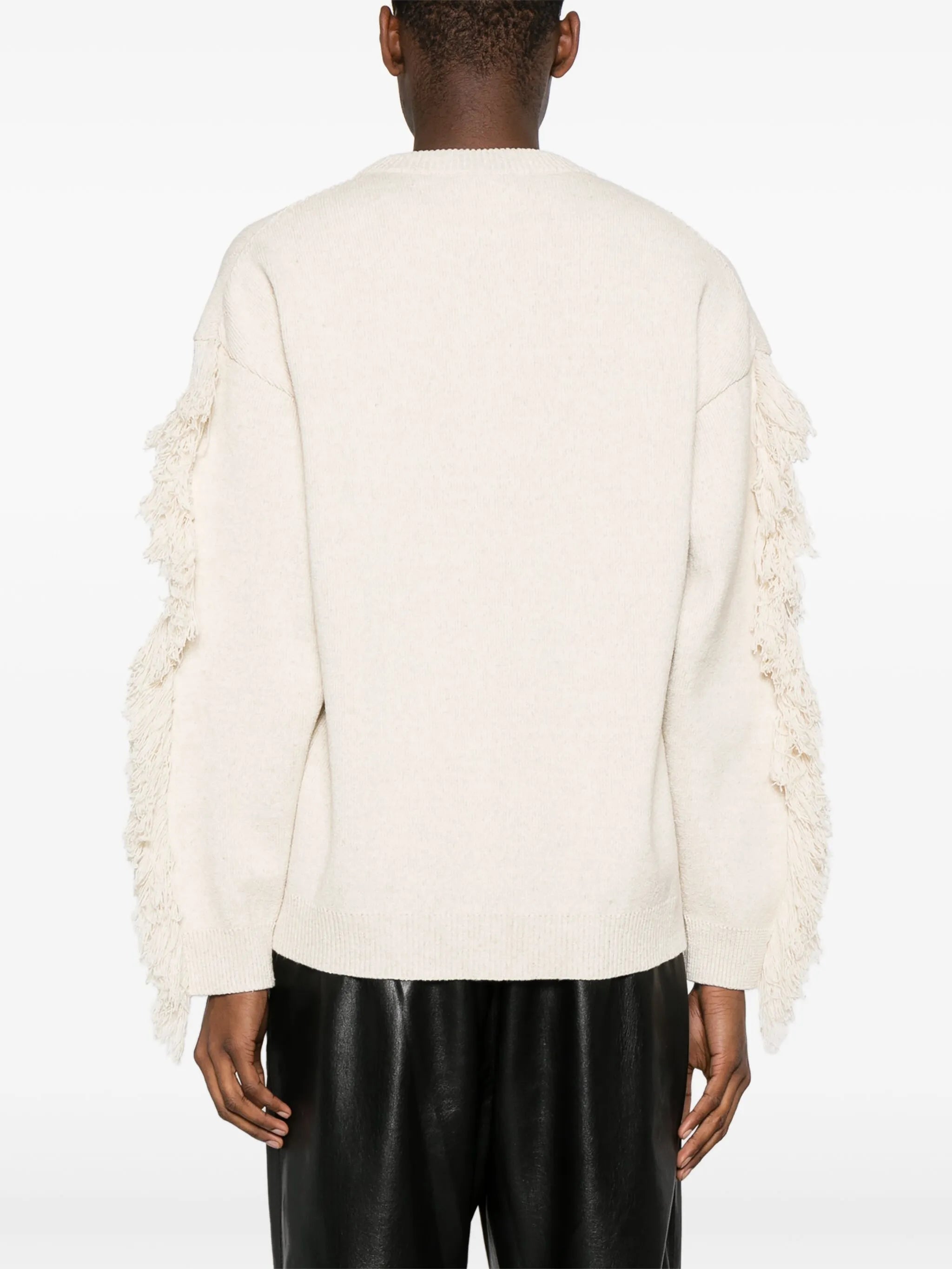 fringed crew-neck jumper