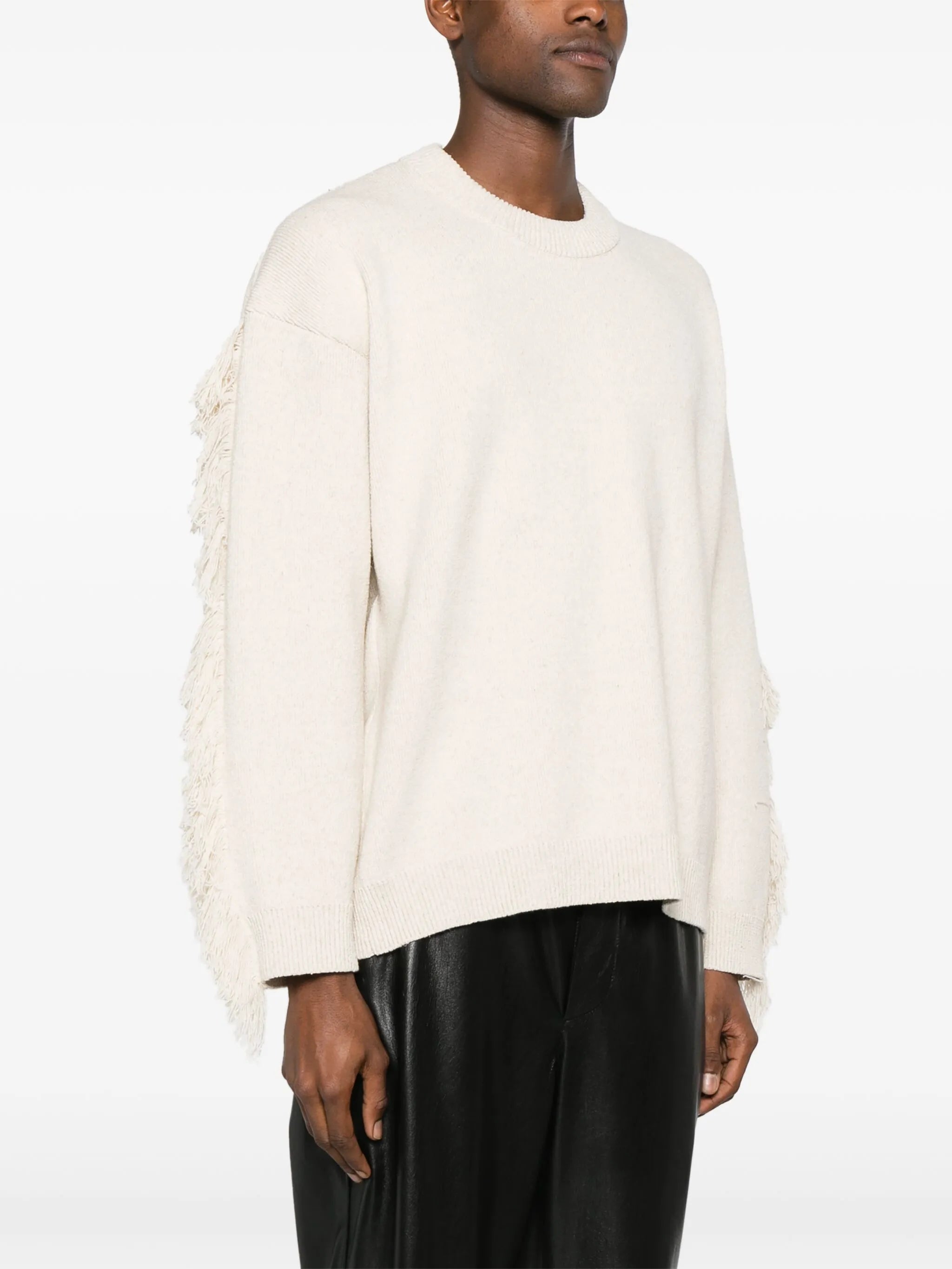 fringed crew-neck jumper