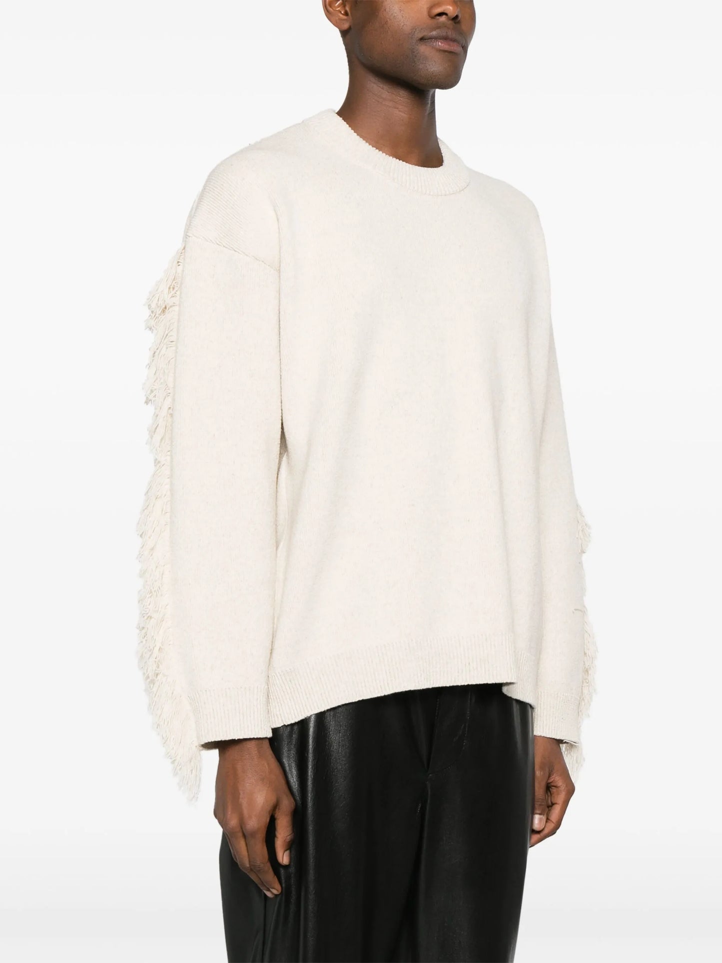 fringed crew-neck jumper