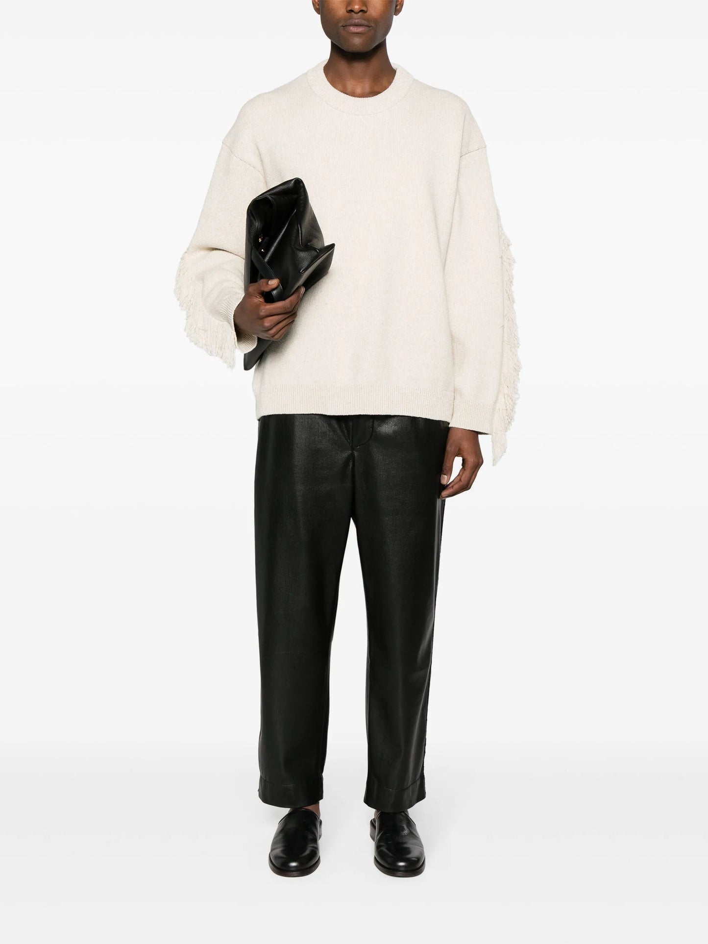 fringed crew-neck jumper