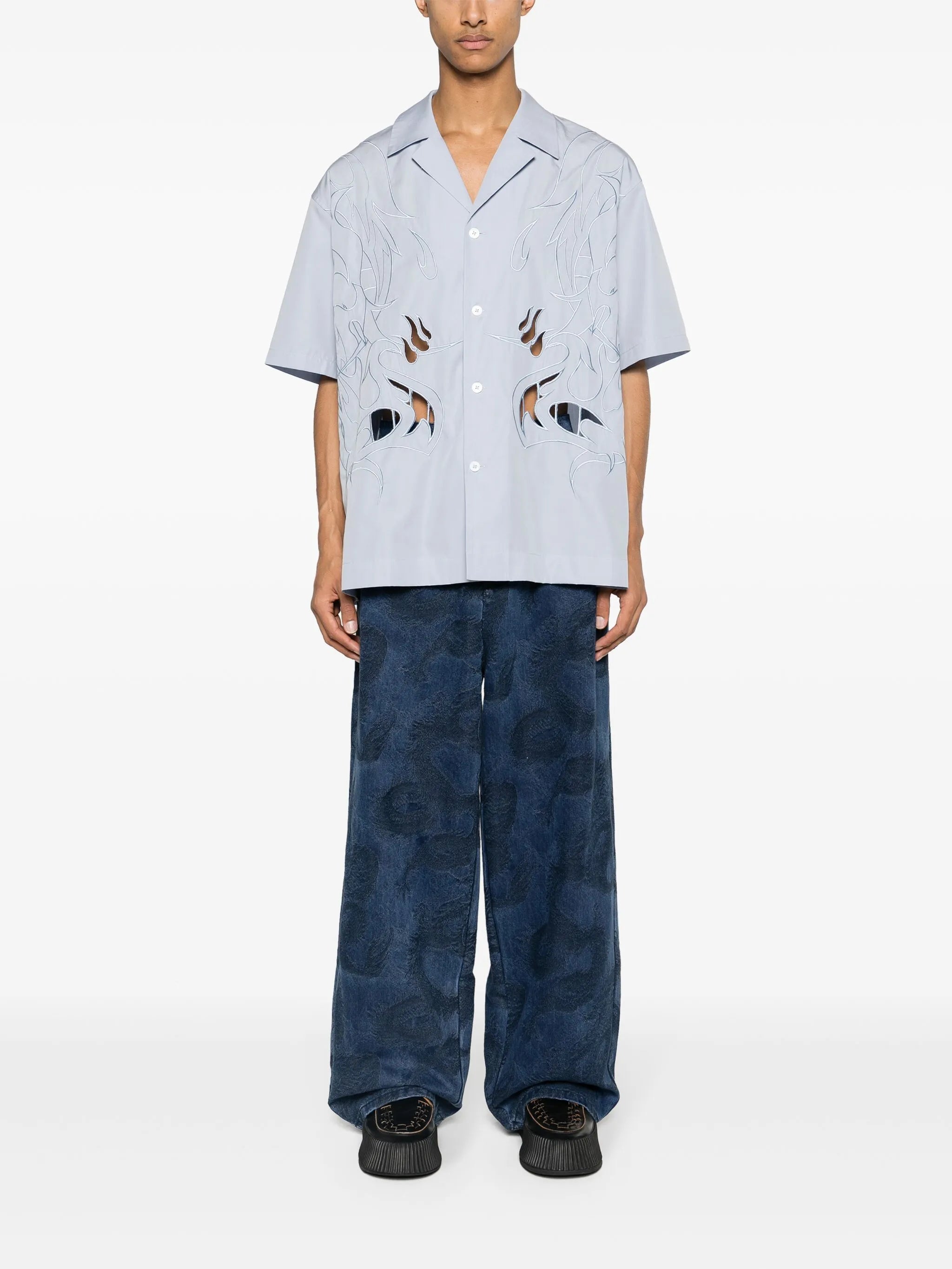 Phoenix-embroidered cotton shirt