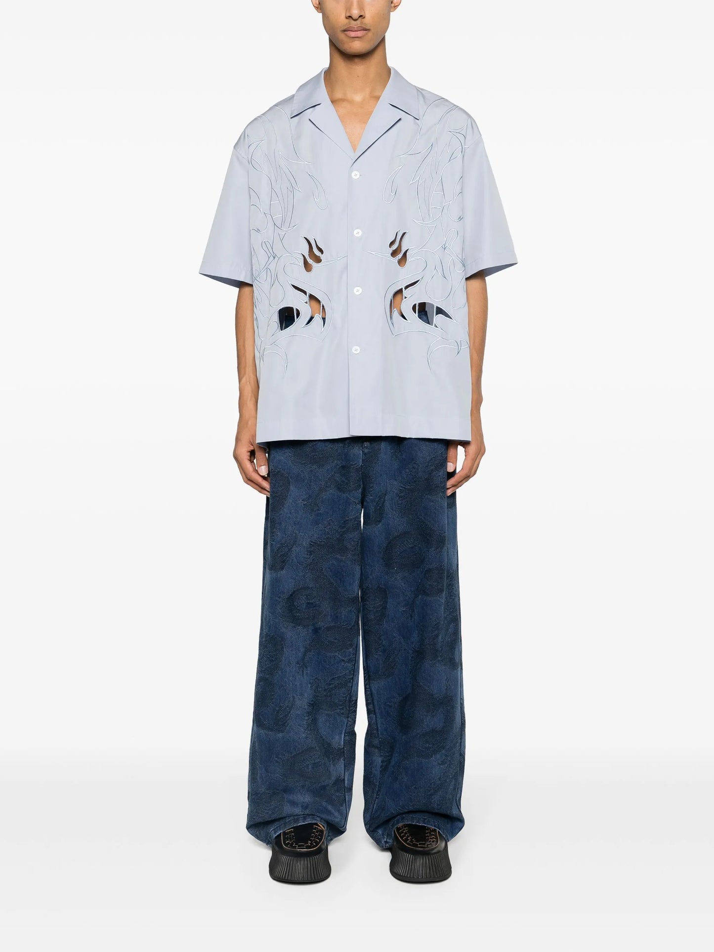 Phoenix-embroidered cotton shirt