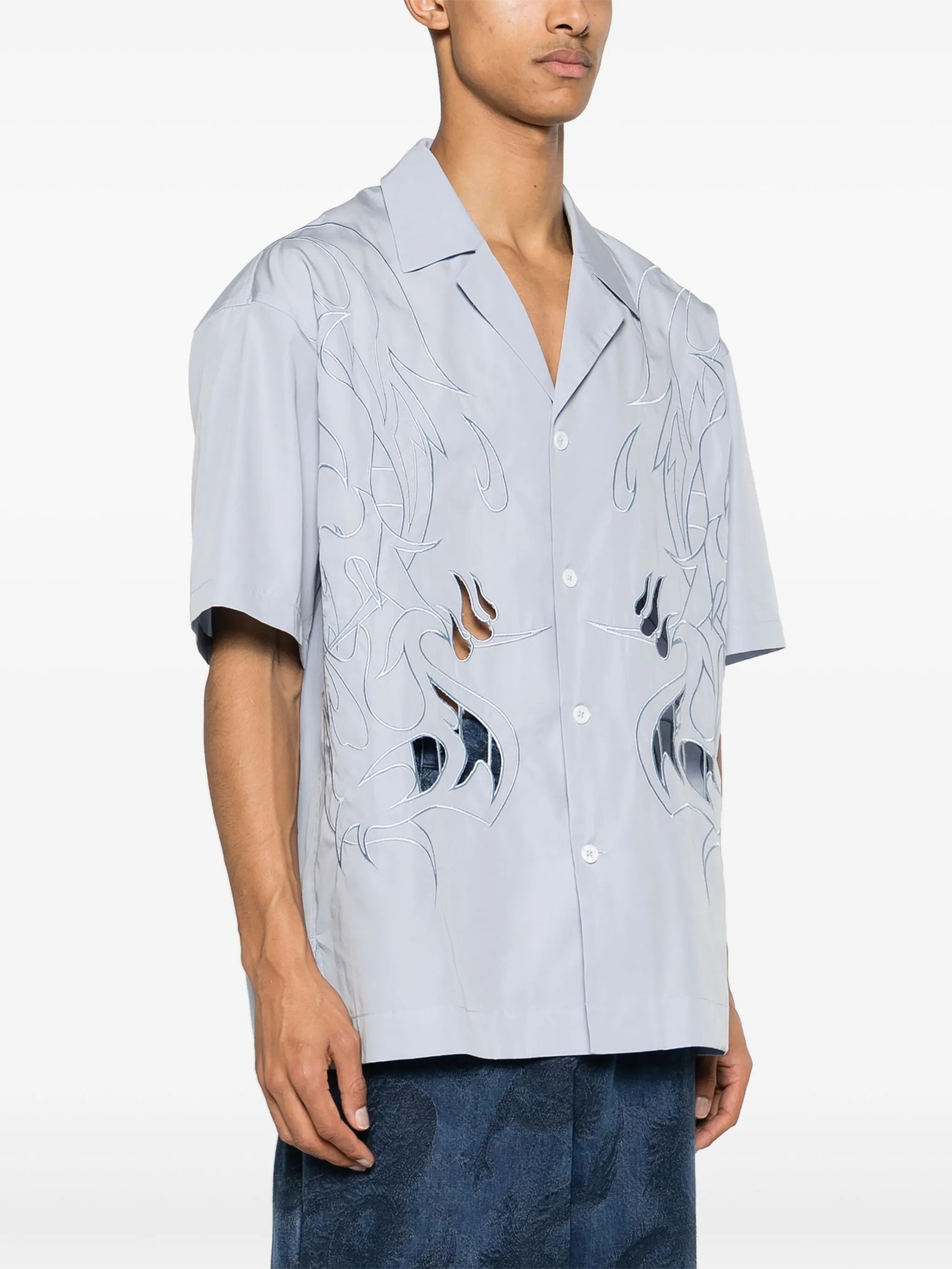 Phoenix-embroidered cotton shirt