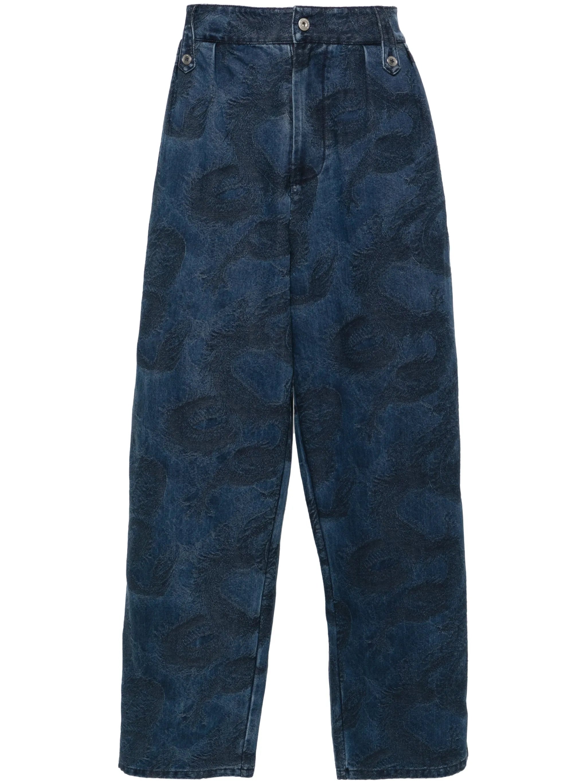 Dragon-jacquard wide-leg jeans