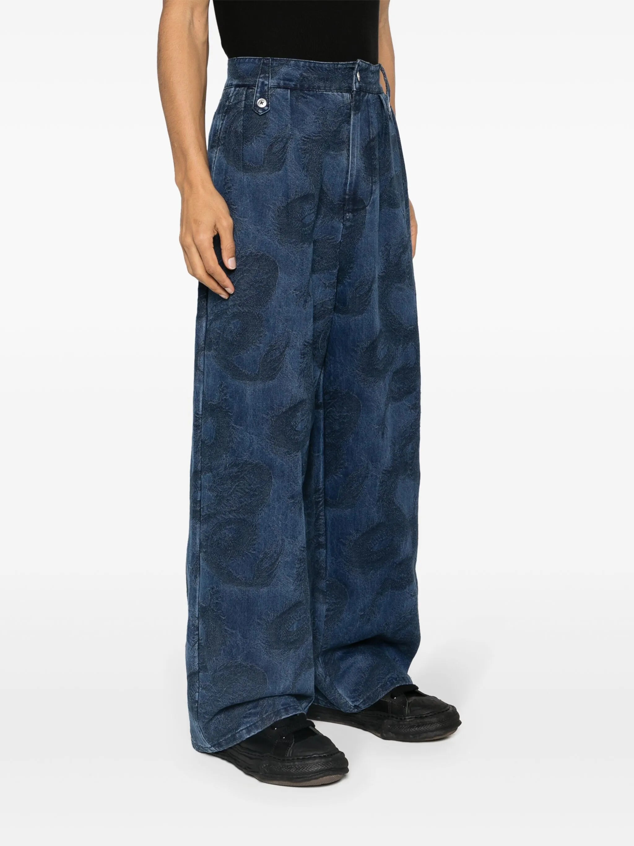 Dragon-jacquard wide-leg jeans