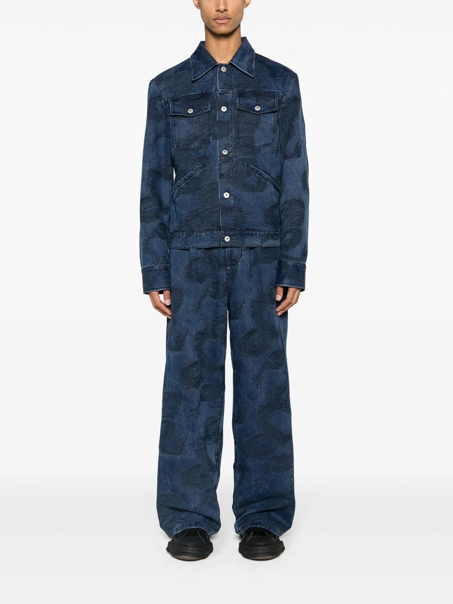 Dragon-jacquard wide-leg jeans