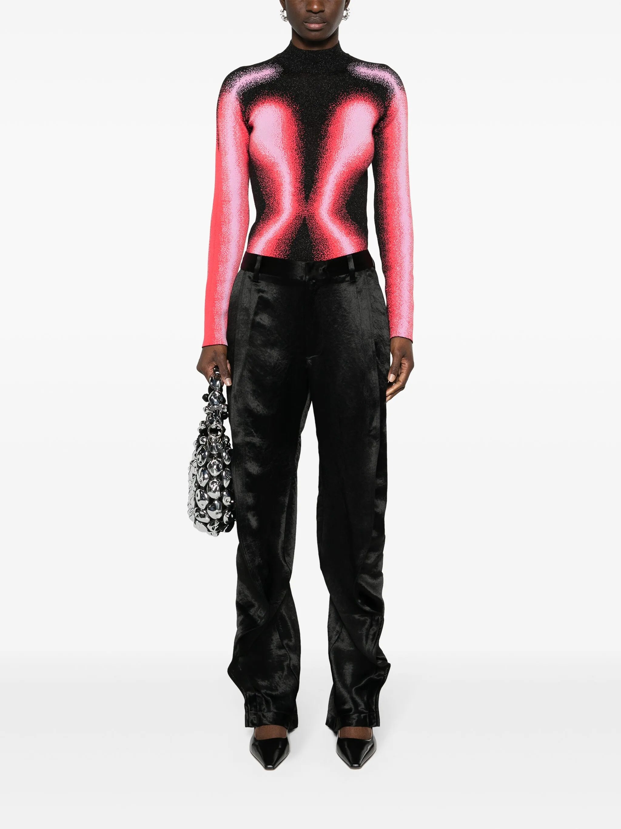 mock-neck jacquard top