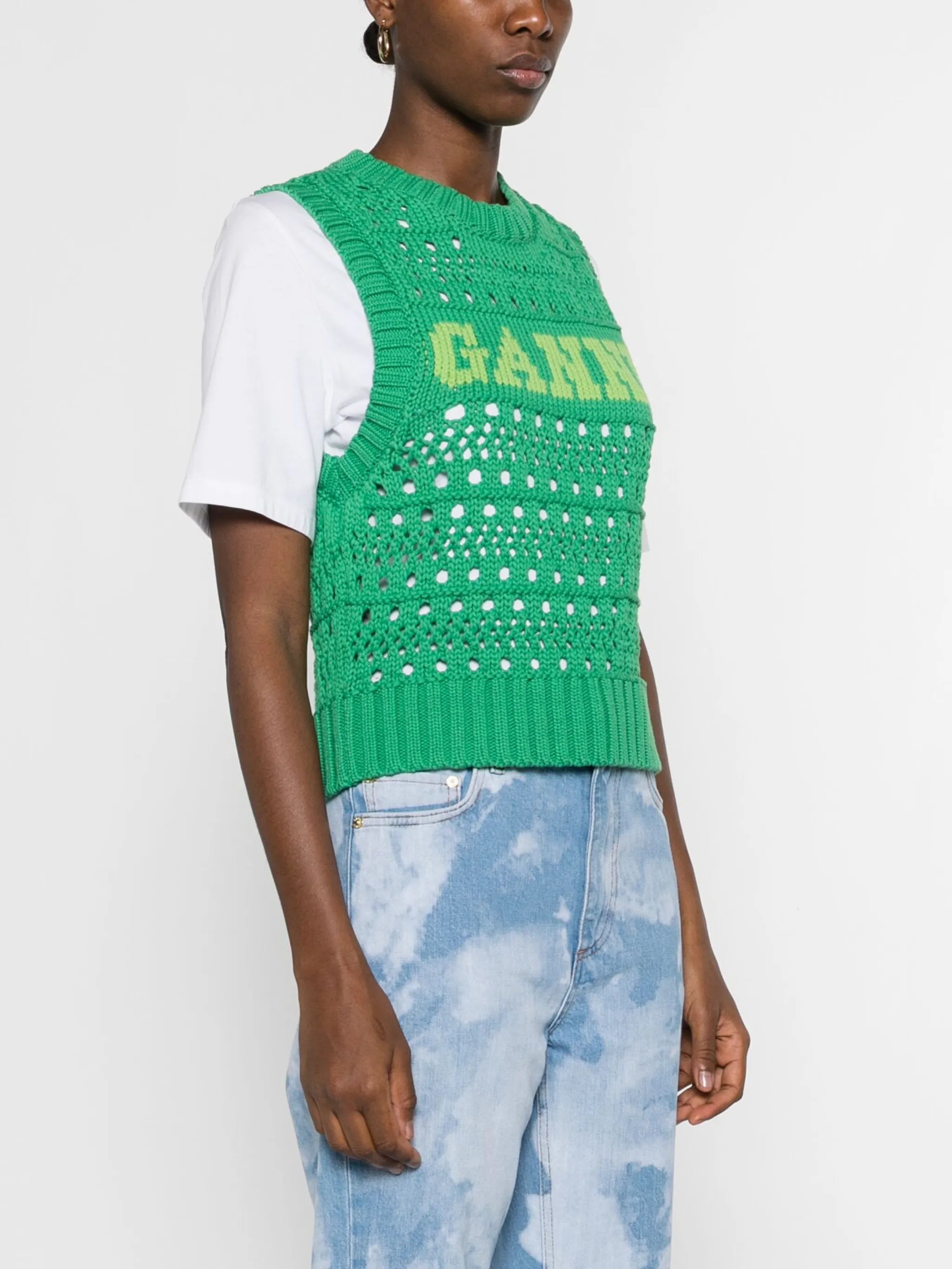 logo-jacquard crochet sweater vest