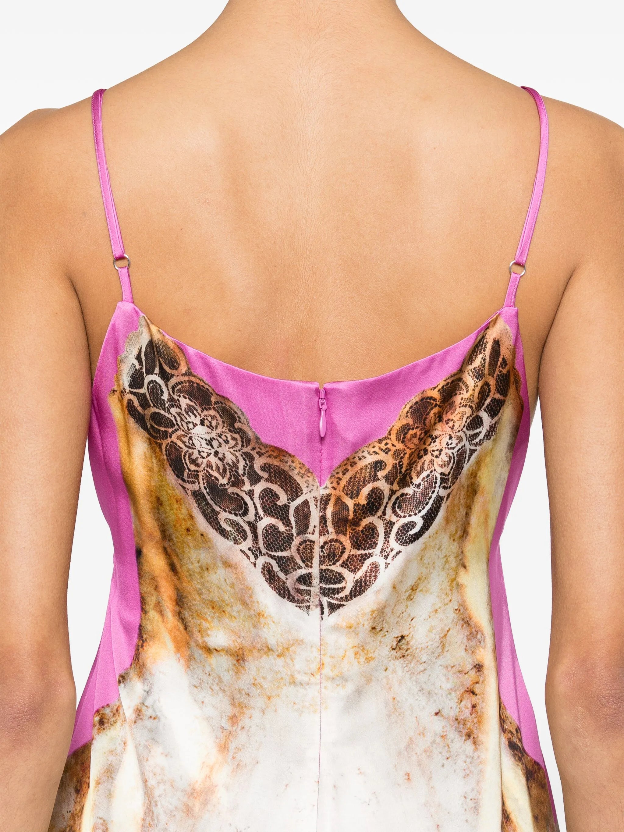 lace-print satin slip minidress