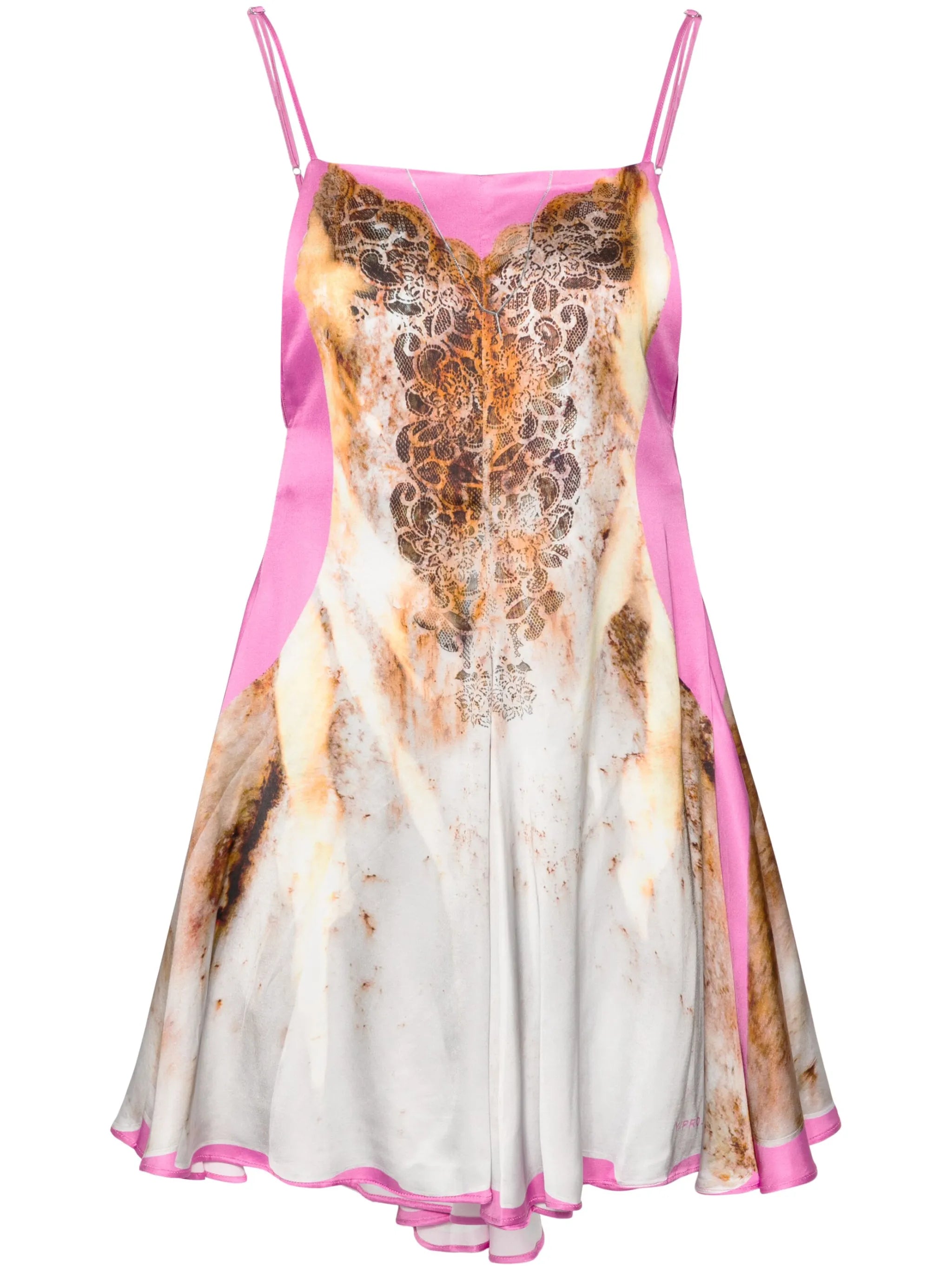 lace-print satin slip minidress