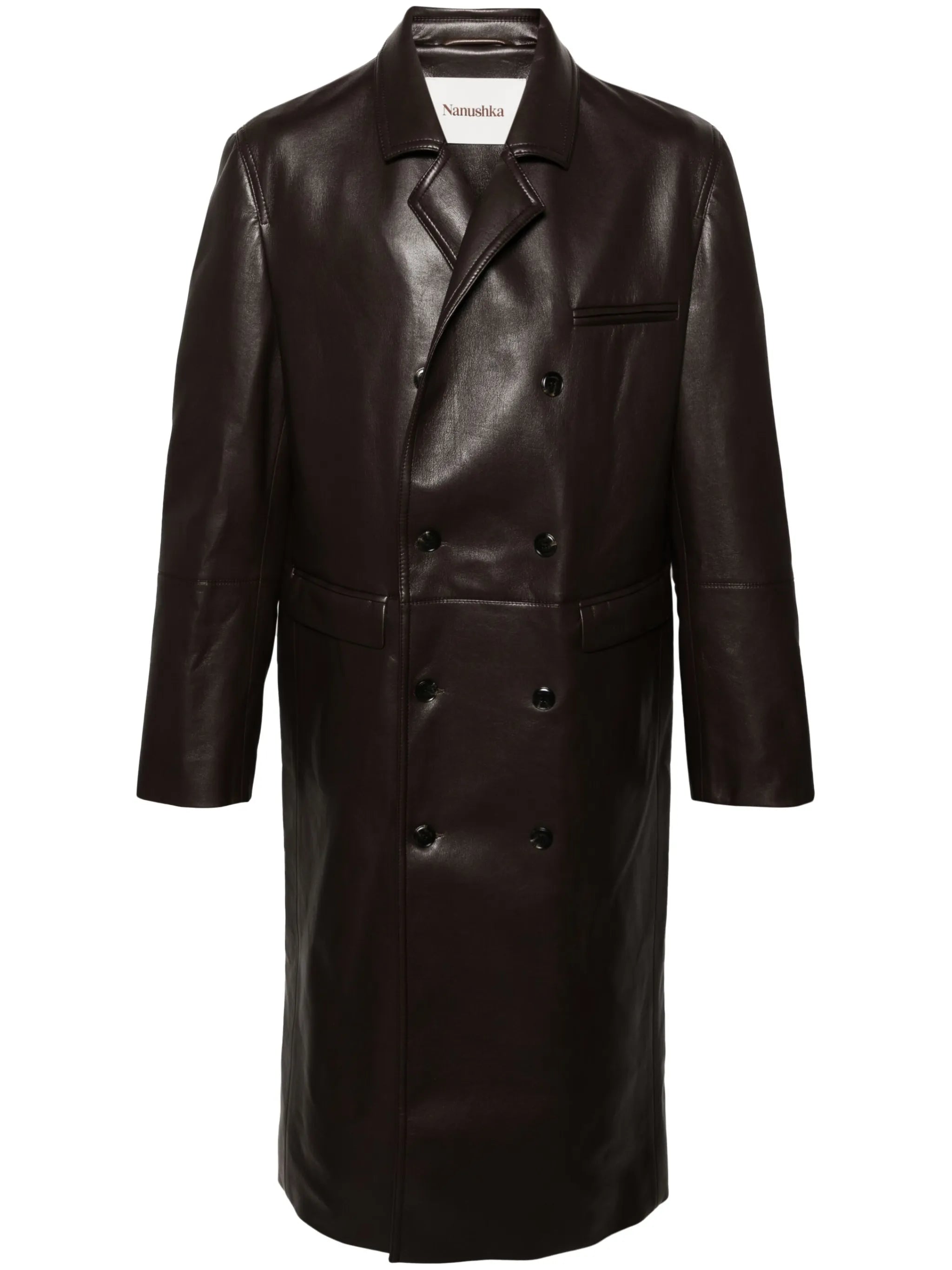 faux-leather double-breasted coat