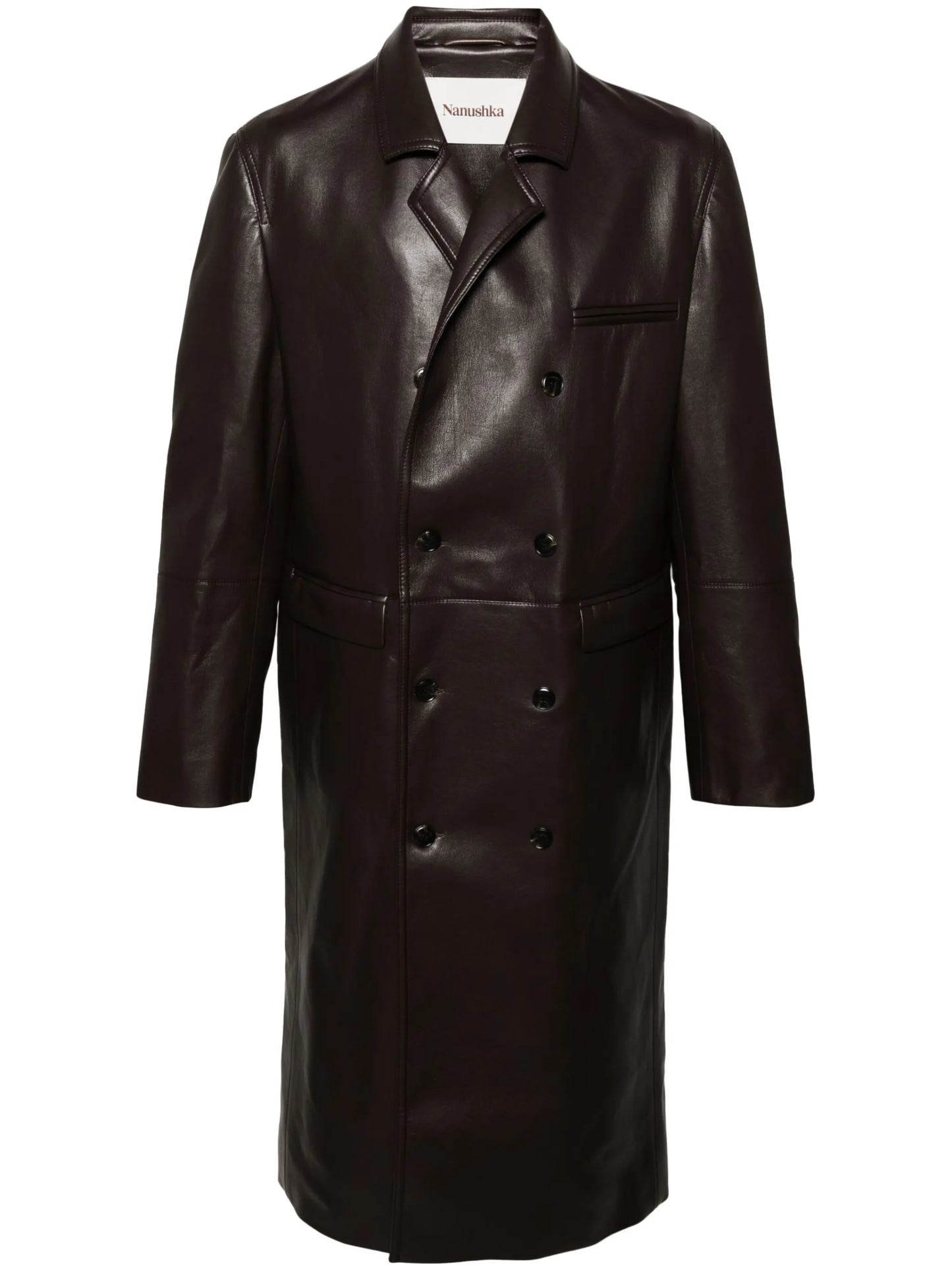 faux-leather double-breasted coat