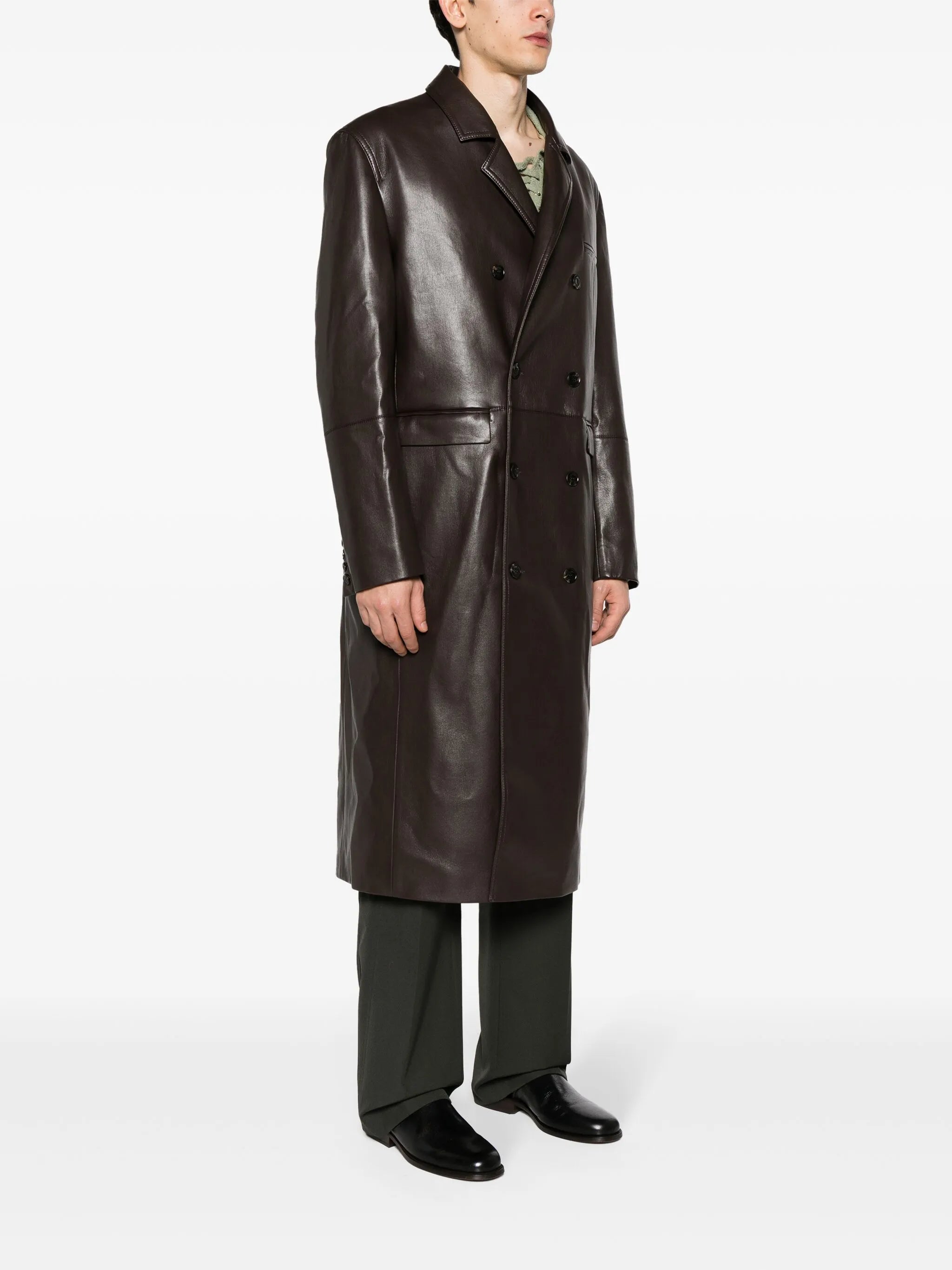 faux-leather double-breasted coat