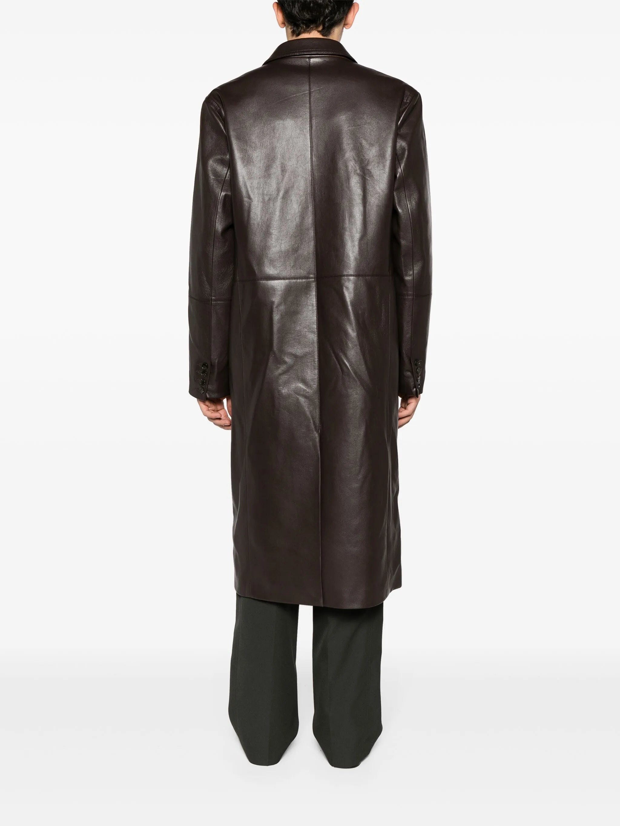 faux-leather double-breasted coat
