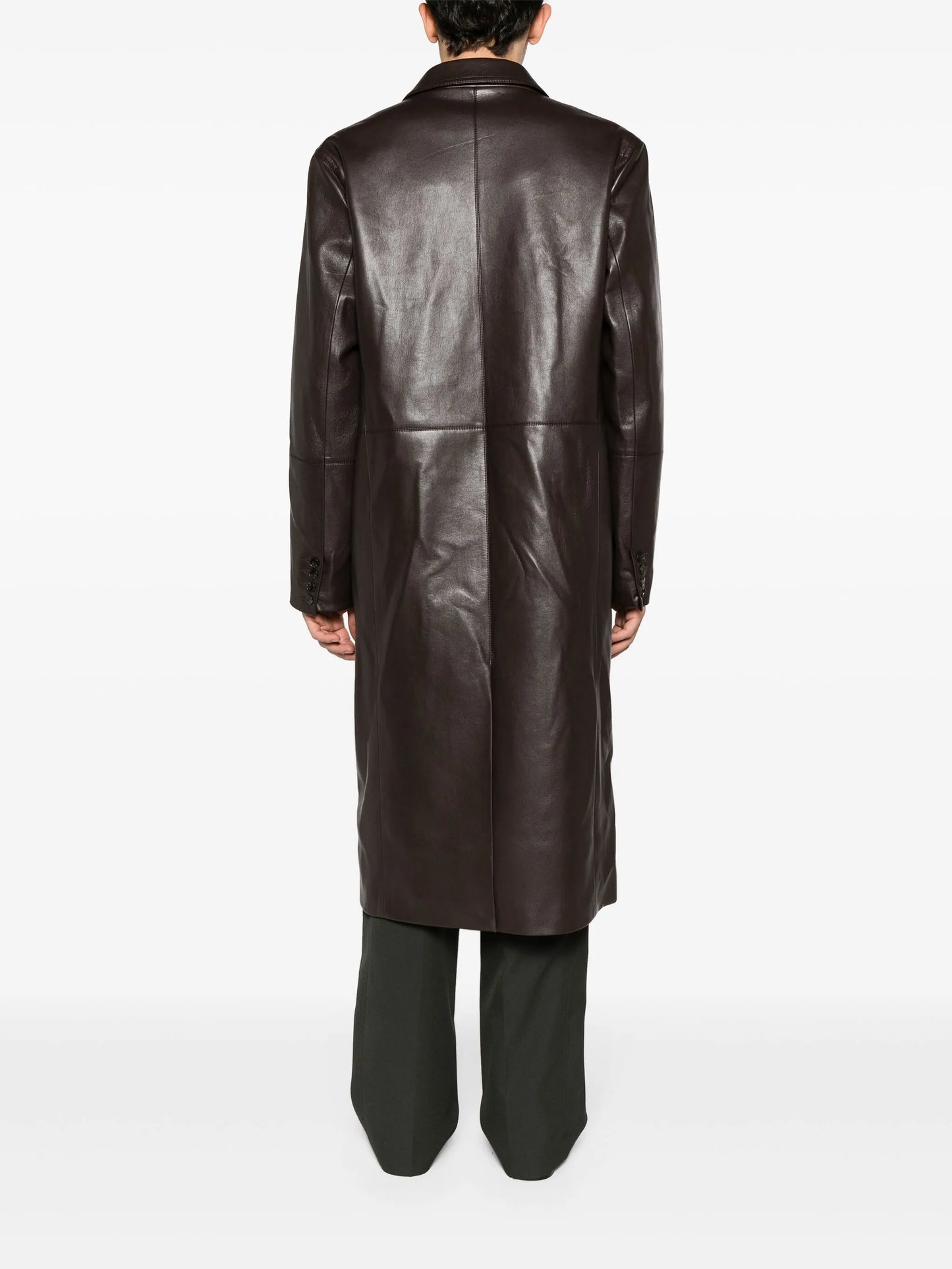 faux-leather double-breasted coat