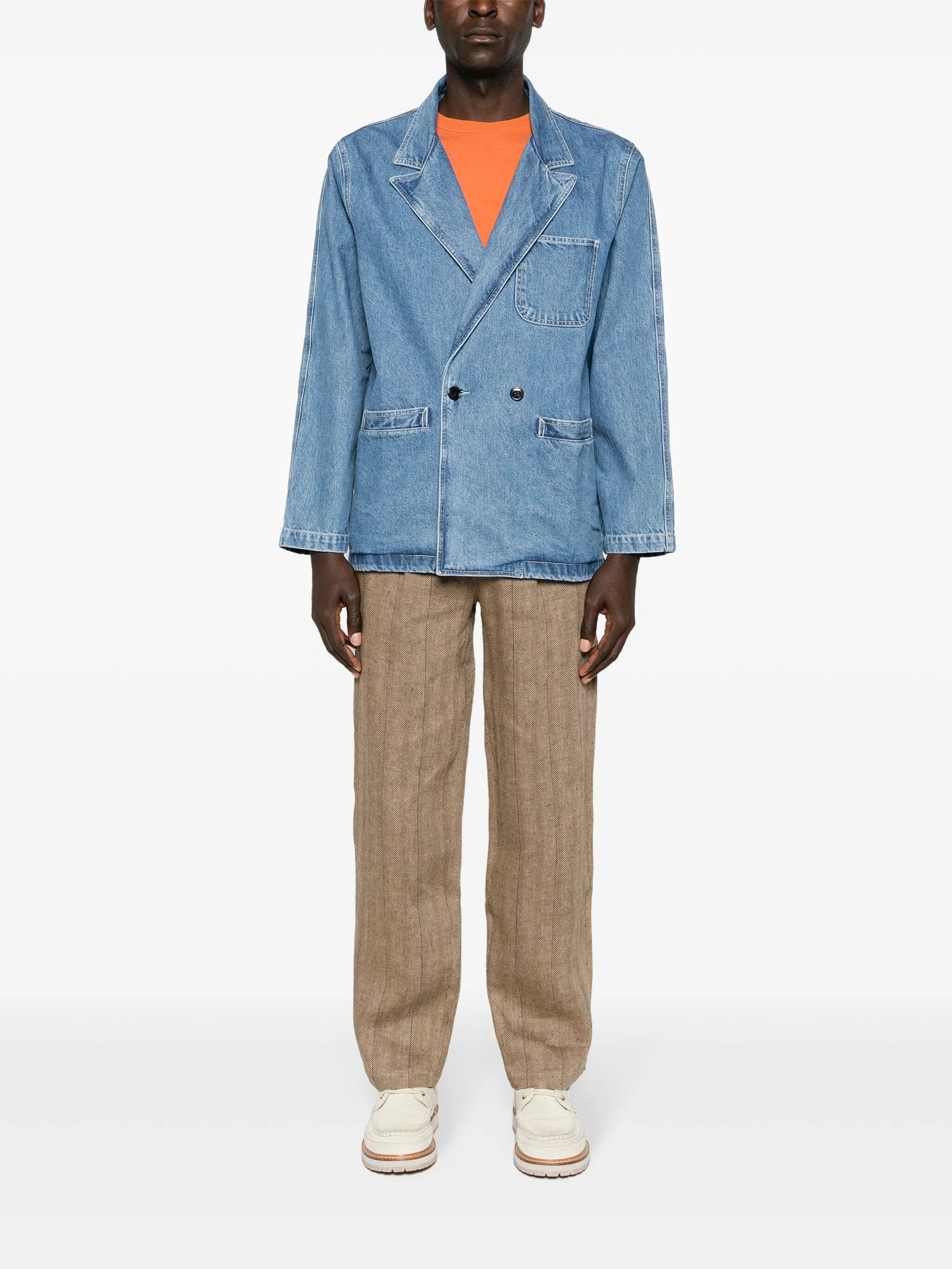 double-breasted denim blazer