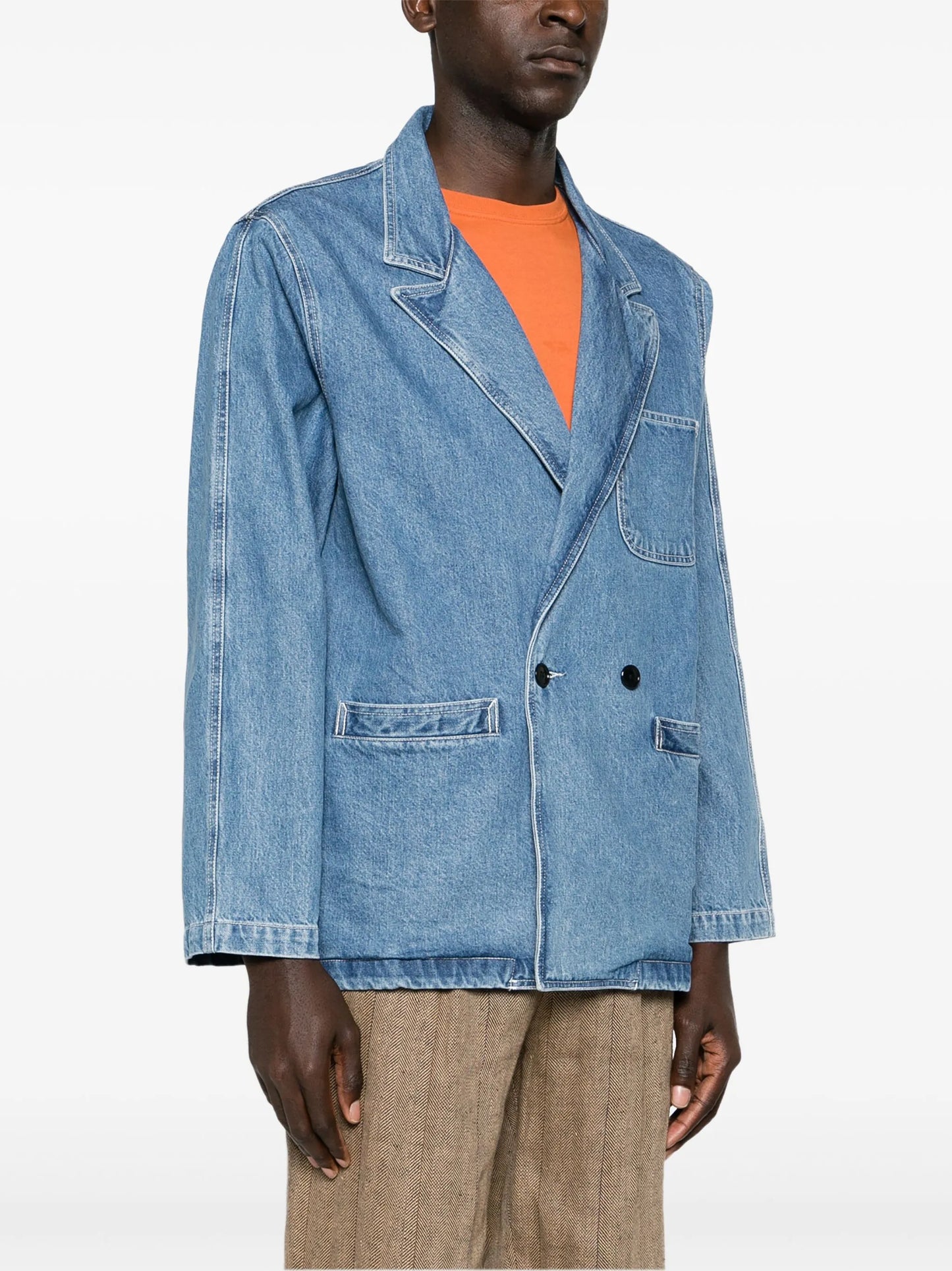 double-breasted denim blazer