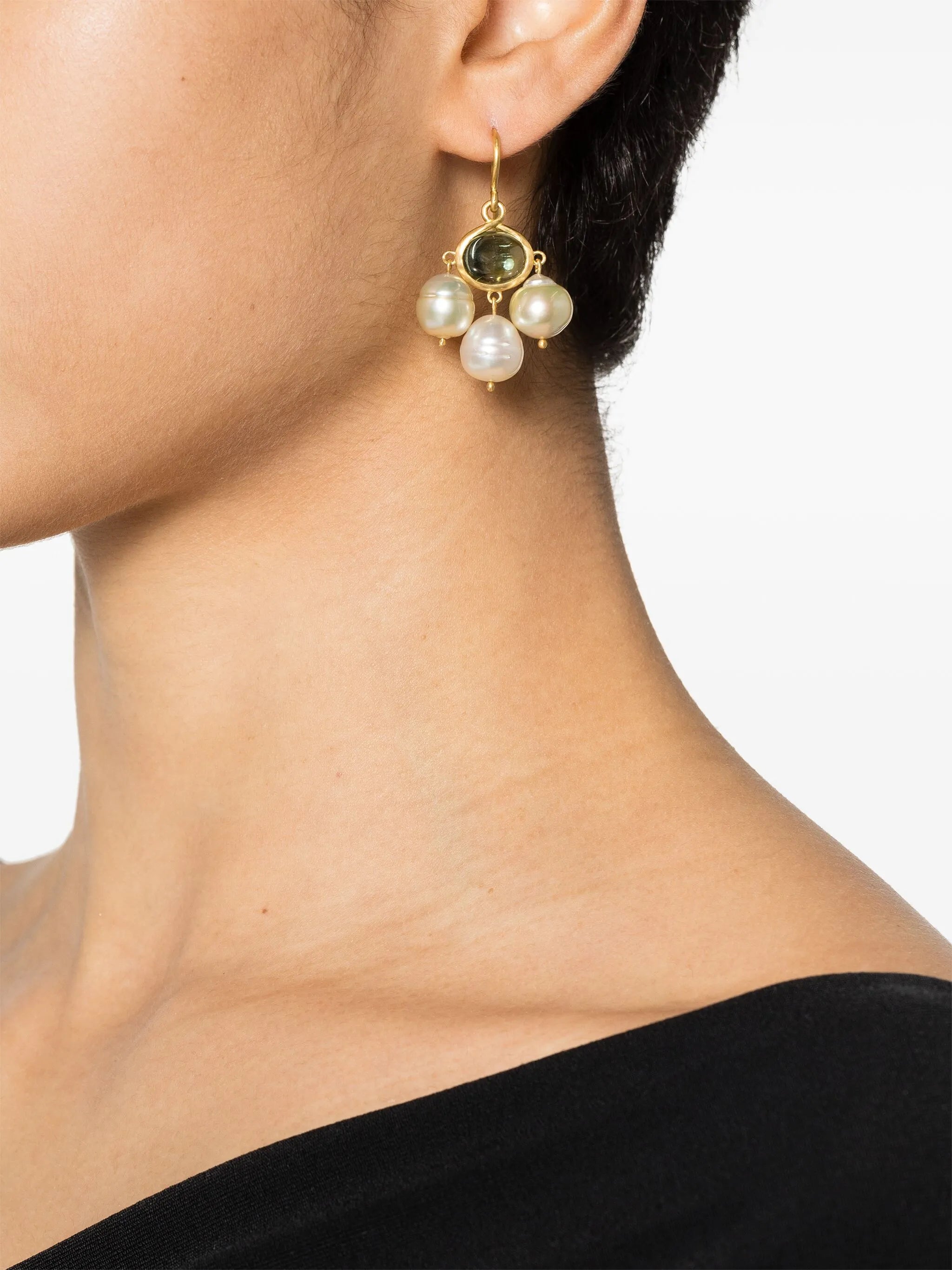 22kt yellow gold Unda tourmaline and pearl earrings