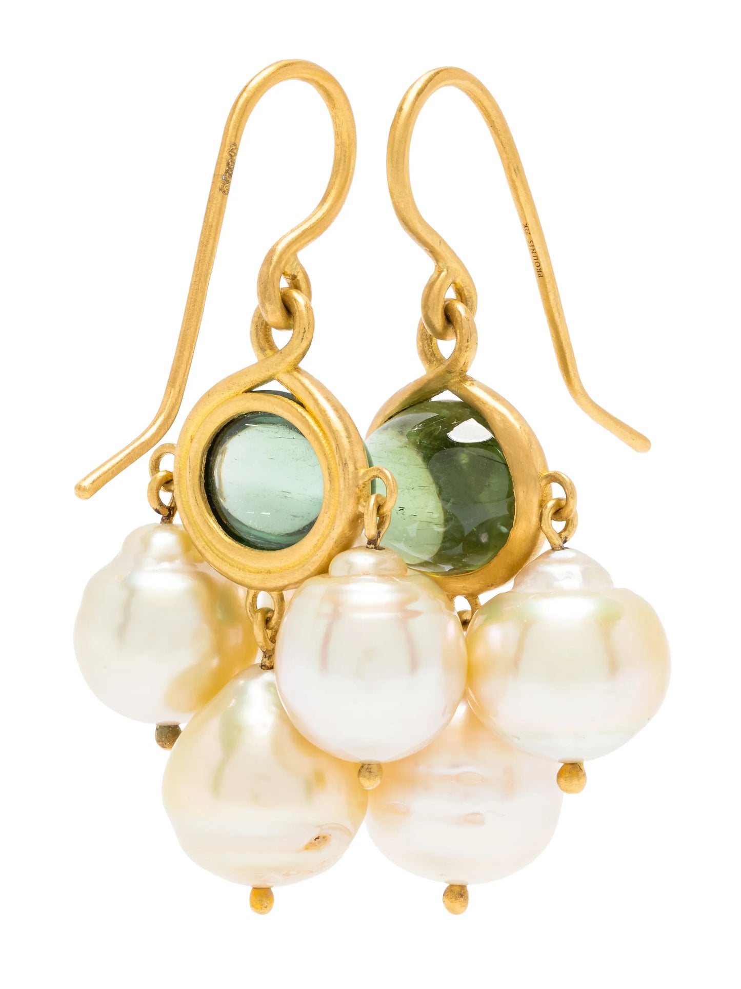 22kt yellow gold Unda tourmaline and pearl earrings