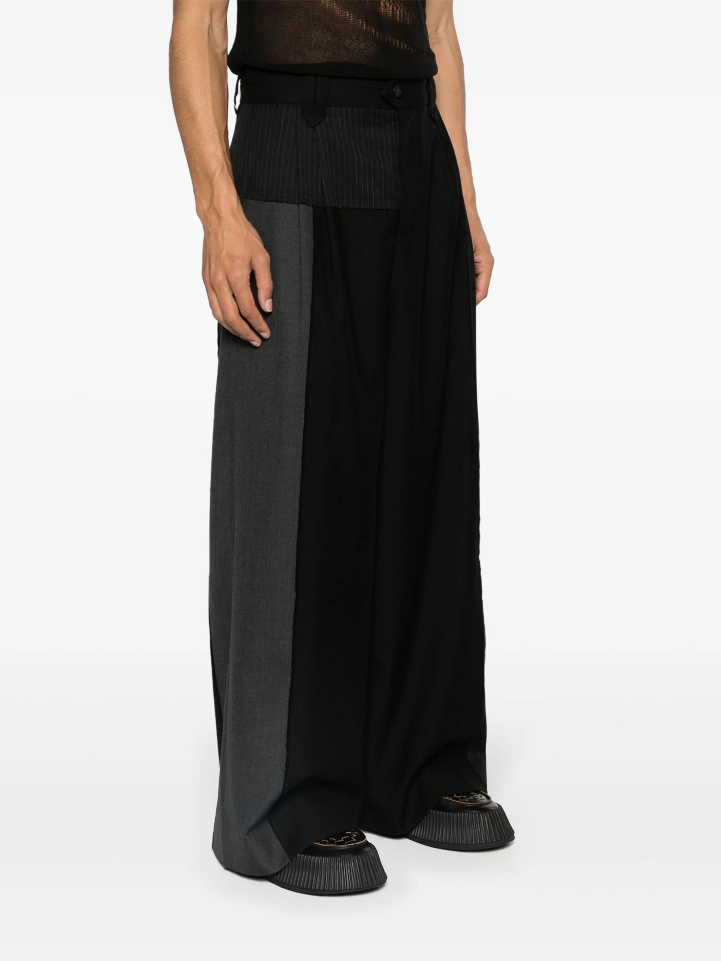 deconstructed wide-leg trousers