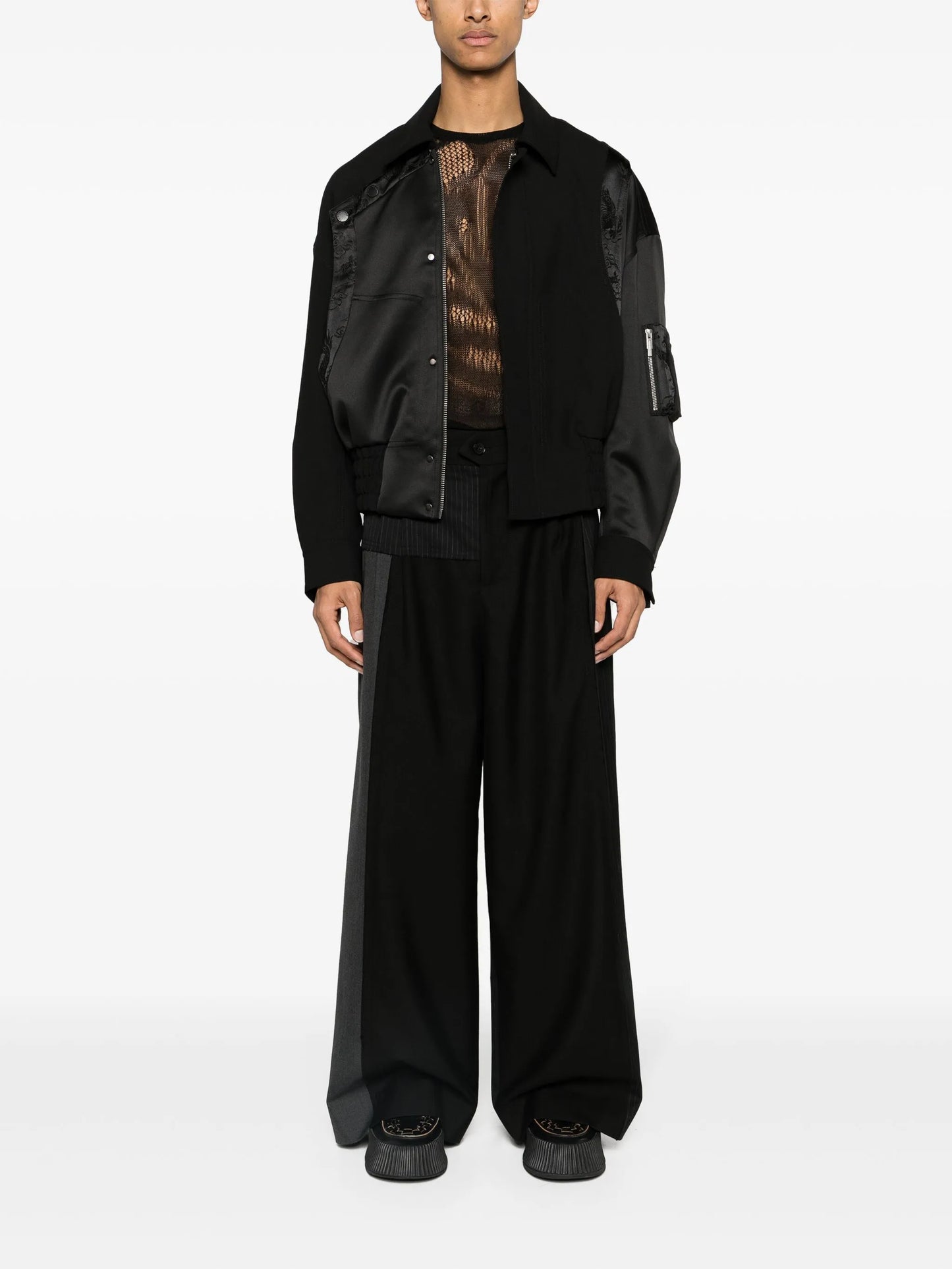 deconstructed wide-leg trousers