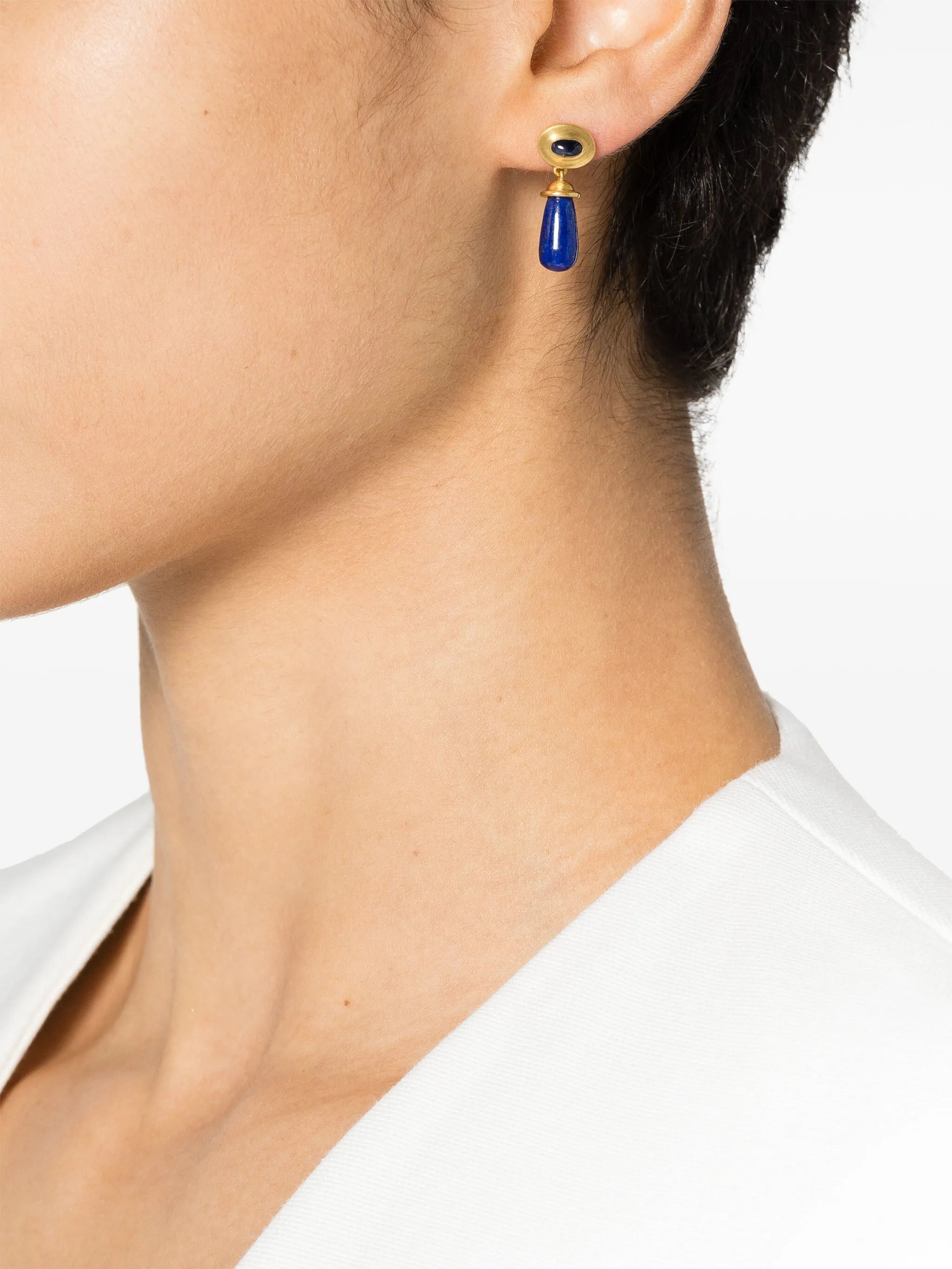 22kt gold Alabastra sapphire and lapis lazuli earrings