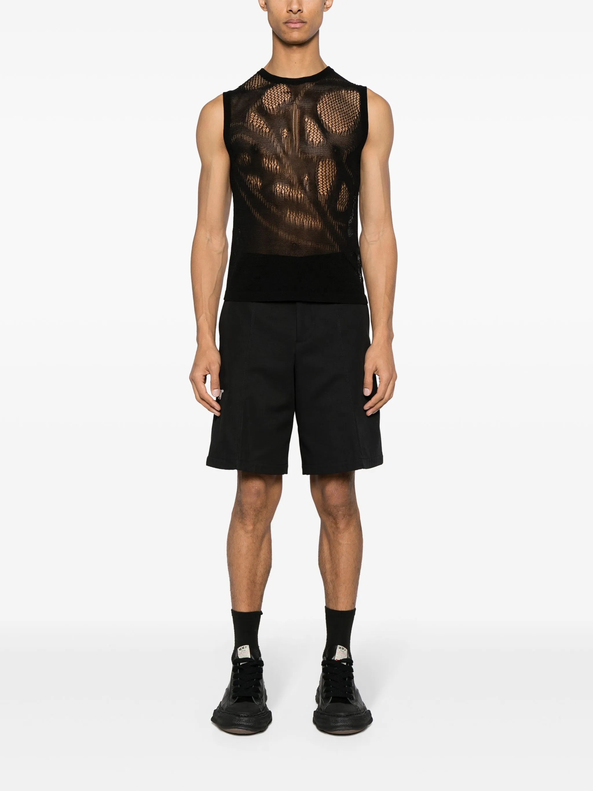 lace-knit patterned tank top