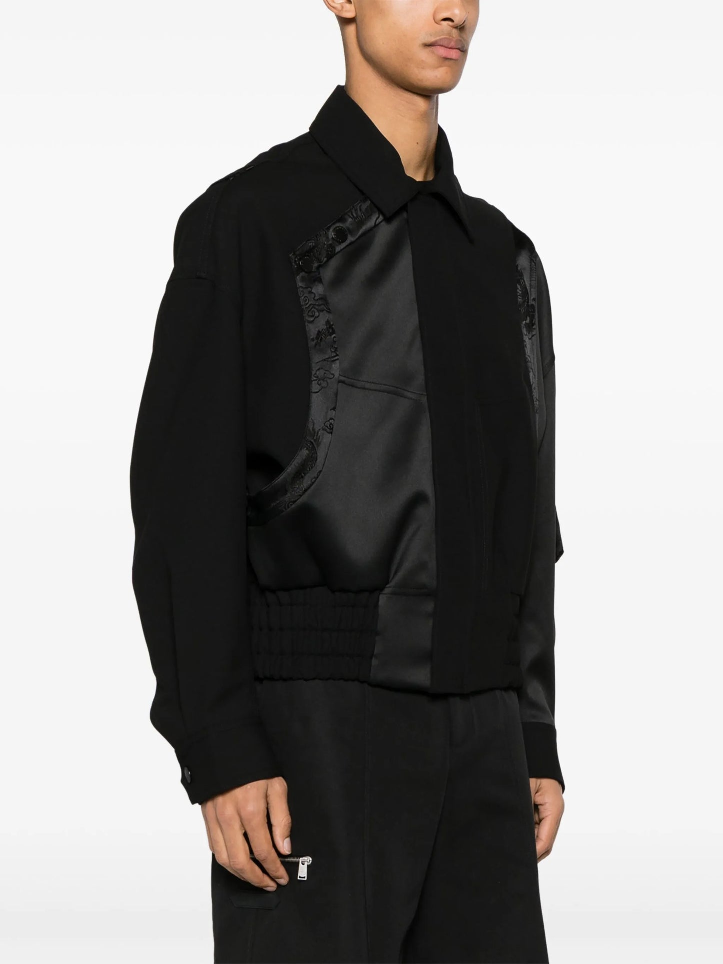 Dragon-jacquard panelled bomber jacket
