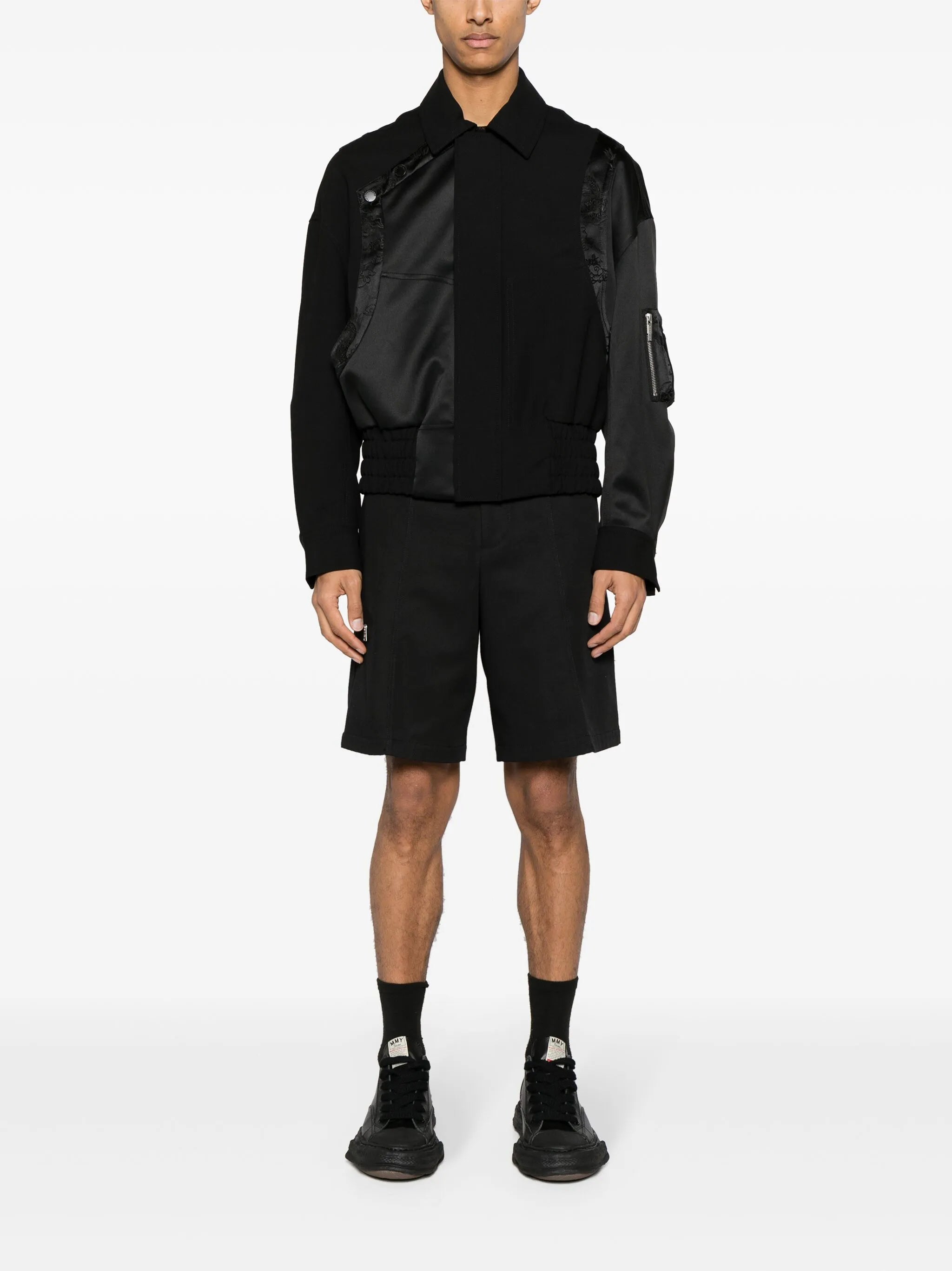Dragon-jacquard panelled bomber jacket