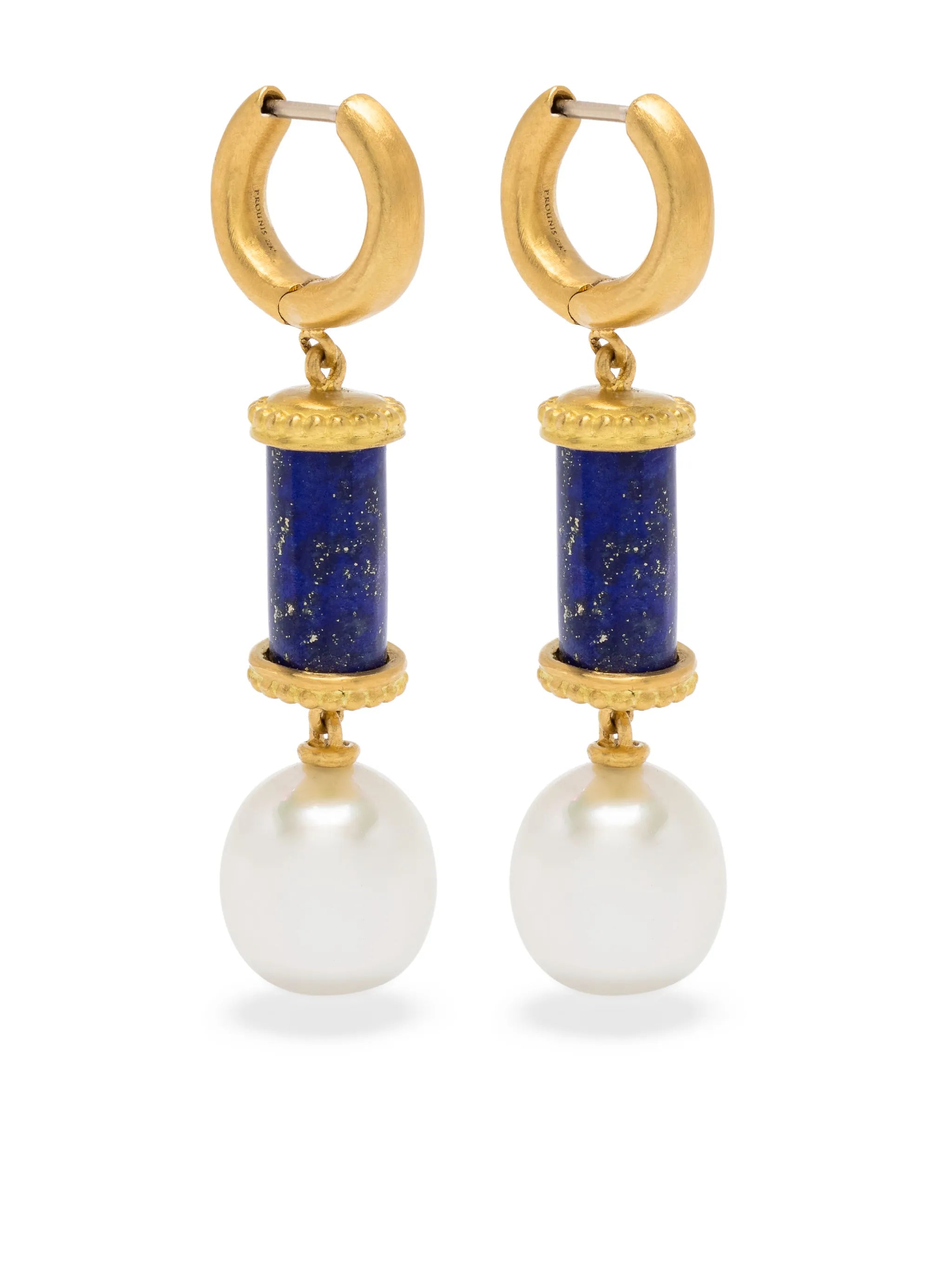 22kt gold Laurel Tropaion lapis lazuli and pearl earrings