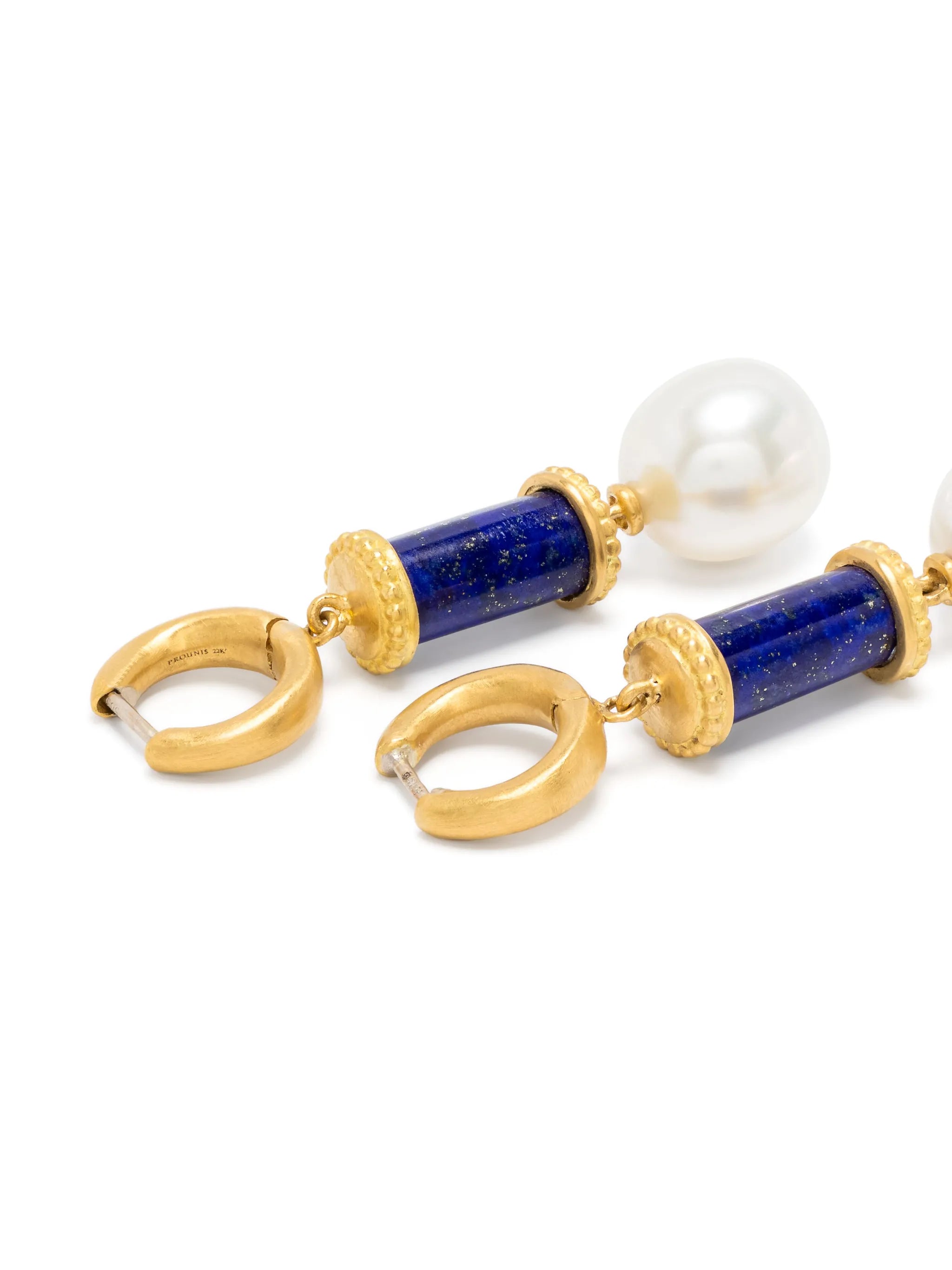 22kt gold Laurel Tropaion lapis lazuli and pearl earrings