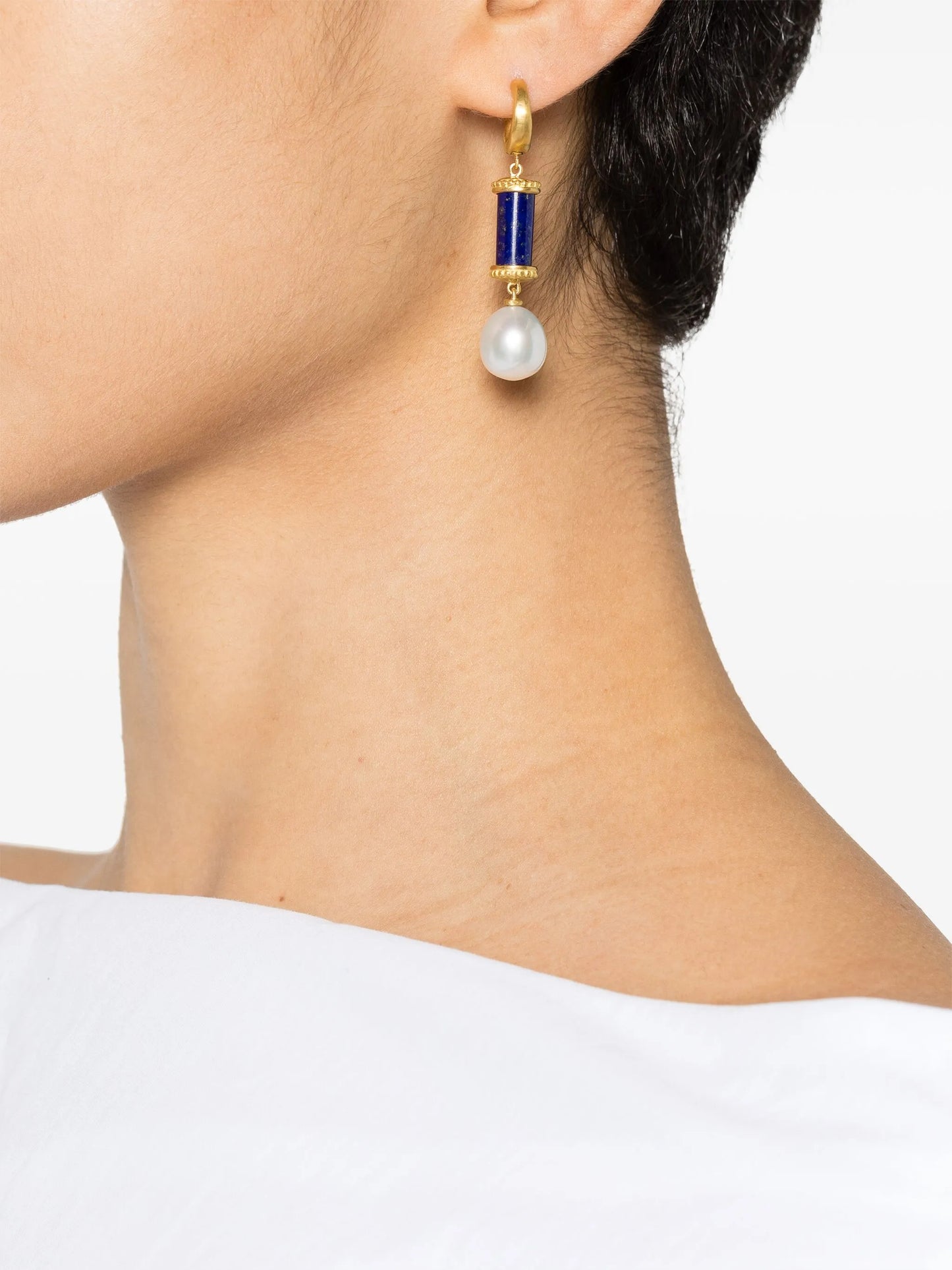 22kt gold Laurel Tropaion lapis lazuli and pearl earrings