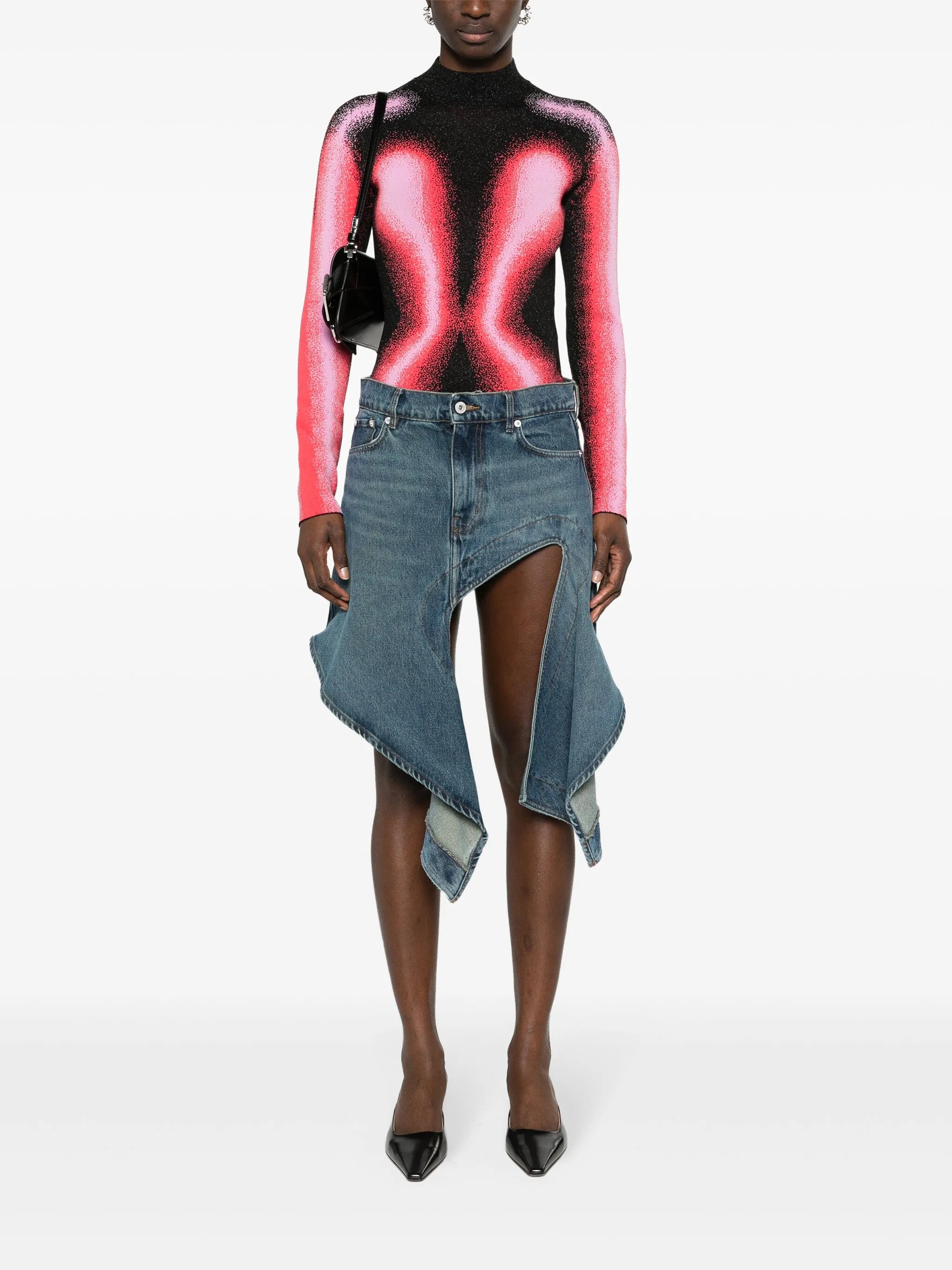 cut-out denim miniskirt