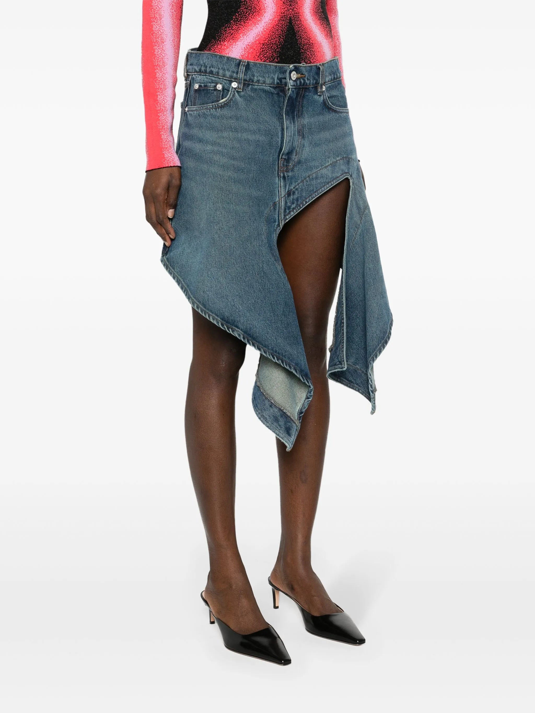 cut-out denim miniskirt