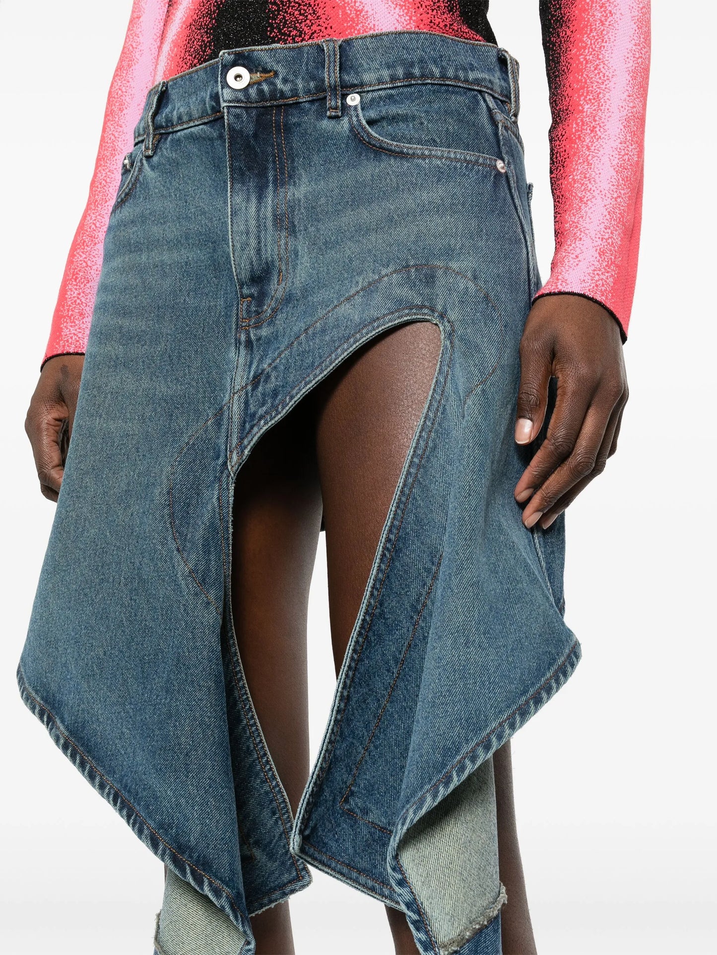 cut-out denim miniskirt
