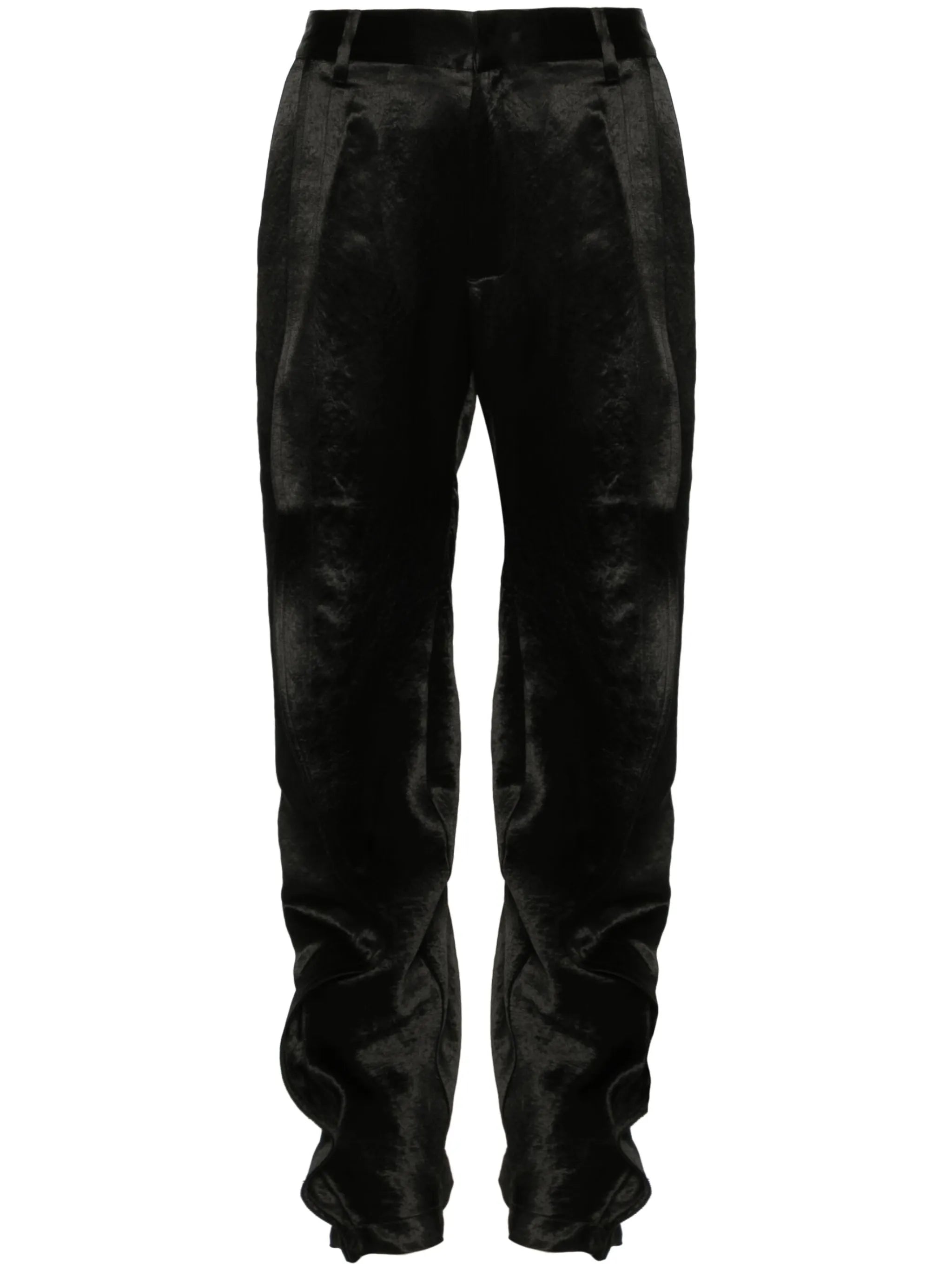 ruffled satin trousers