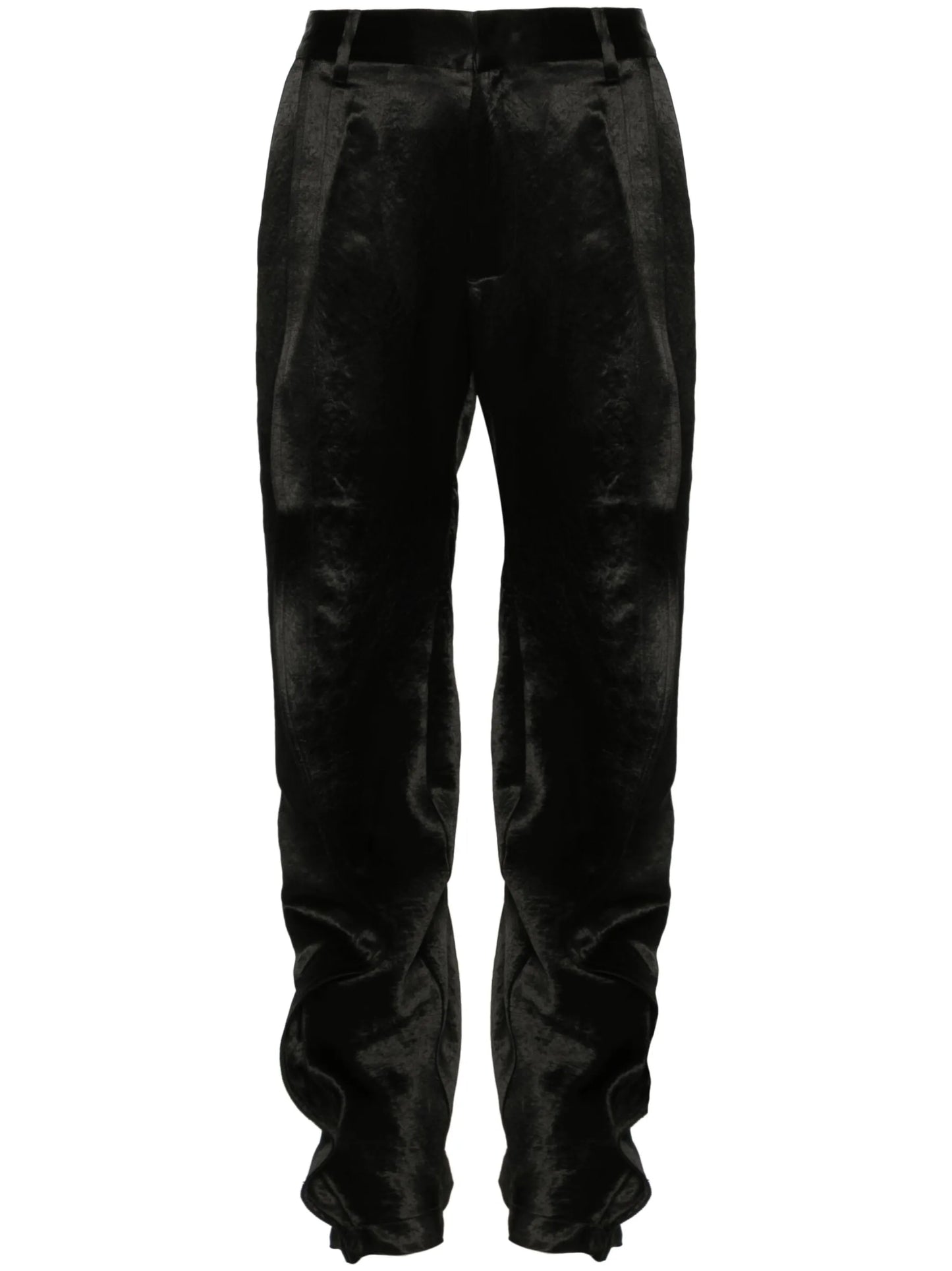 ruffled satin trousers