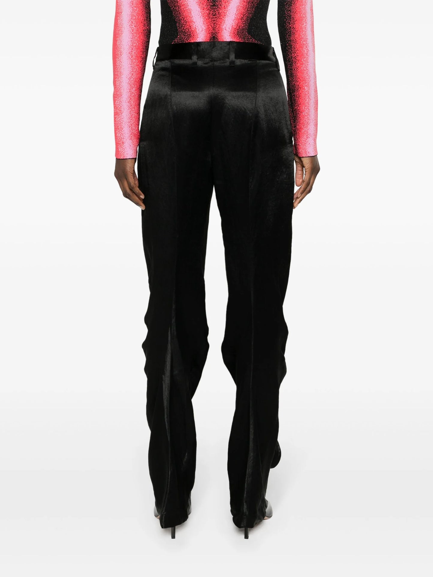 ruffled satin trousers