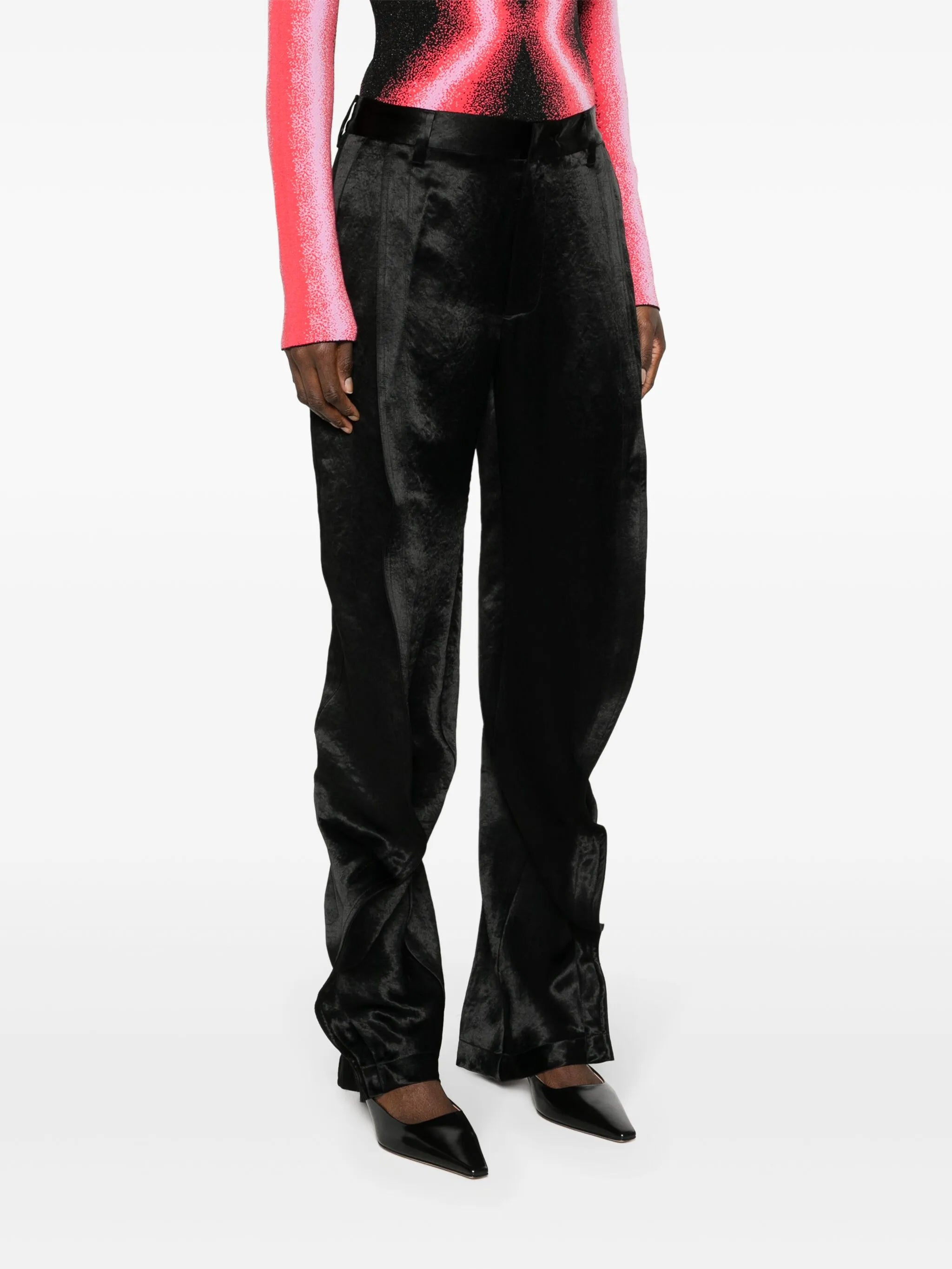 ruffled satin trousers