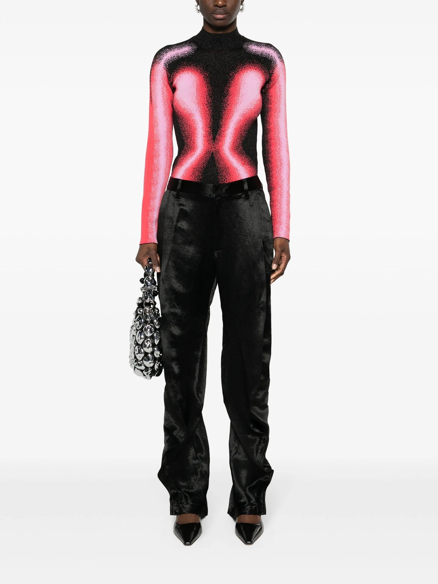 ruffled satin trousers